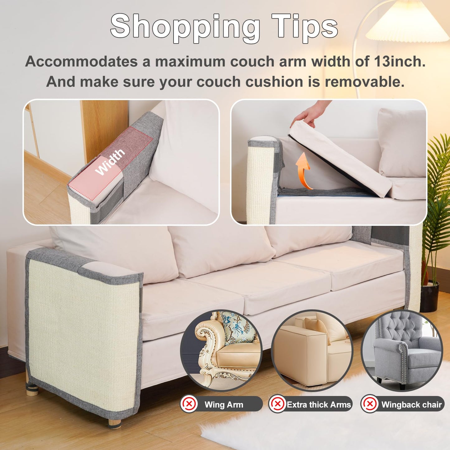 Uross Natural Sisal Cat Couch Protector Cat Scratch Furniture Protector- Couch Protector from Cat Claws, Anti Couch Corner Sofa Protectors Furniture Scratch Guards for Cats - Right