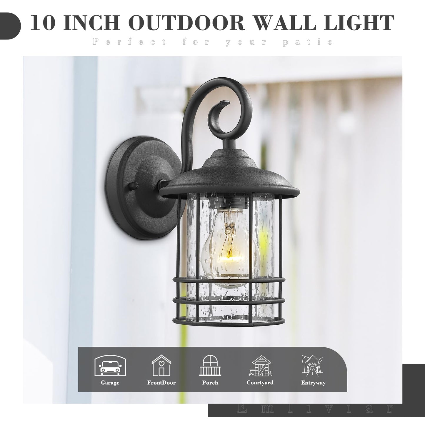 Emliviar 1-Light Outdoor Wall Lantern 2 Pack, Exterior Wall Lamp Light in Black Finish with Clear Seeded Glass -Twin Pack, OS-1803CW1