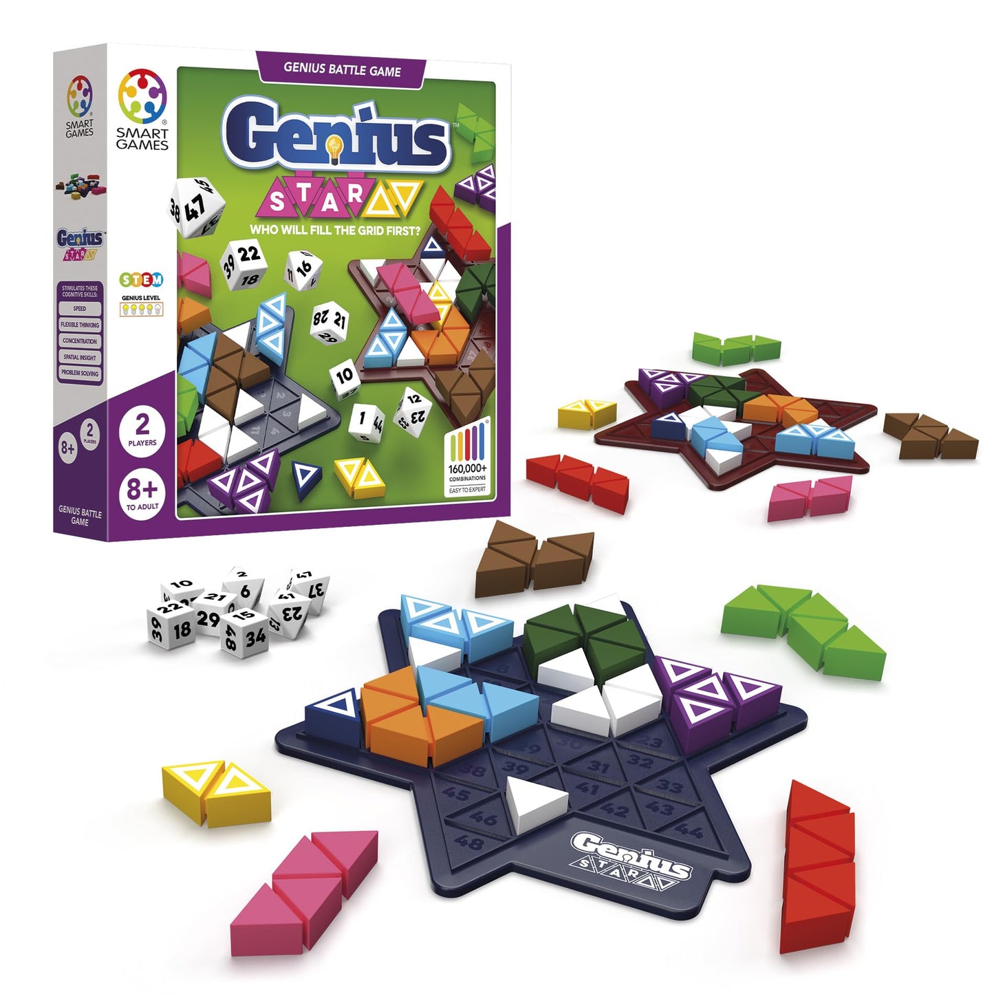 SmartGames - The Genius Star - Educational Brainstorming - Strategy Game and Skill Building - 8 Years + - 1 or 2 Players - Multilingual - The Happy Puzzle Company - SGHP 002