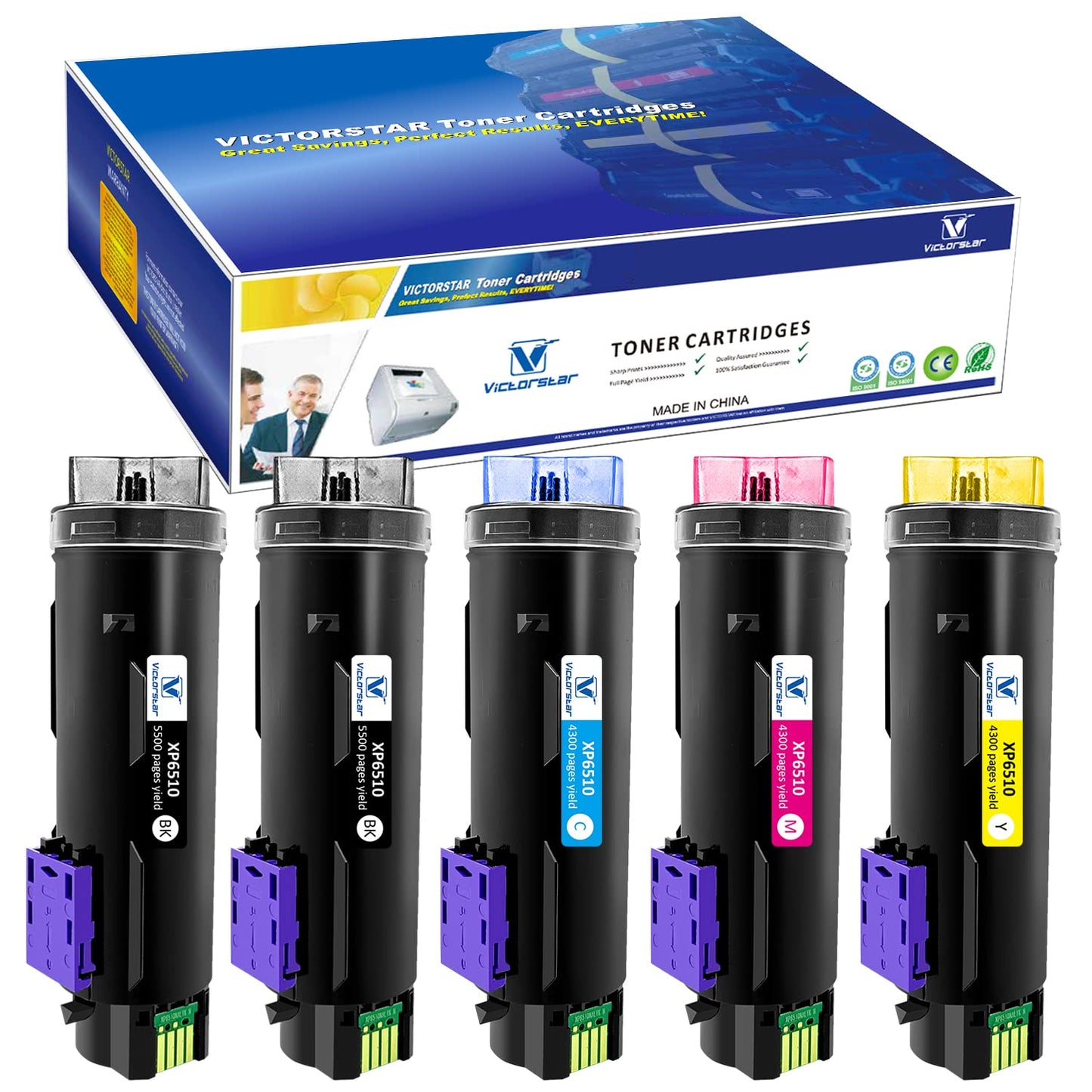 5 Packs Compatible Toner Cartridges 6510 6515【Extra High Yield】 5500 BK & 4300 Pages CMY VICTORSTAR for Xerox Phaser 6510 6510n 6510dn 6510dni 6510dnm WorkCentre 6515 6515n 6515dn 6515dni 6515dnm