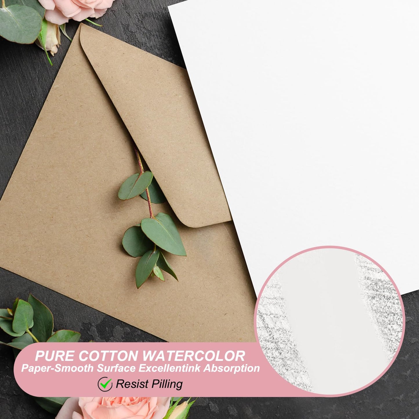 PATIKIL 50 Sets Pure Cotton Watercolor Cards 140lb/300 GSM Postcards with Envelopes for Art Painting Creative Thank Notes, 5x7 Inch Foldable Size