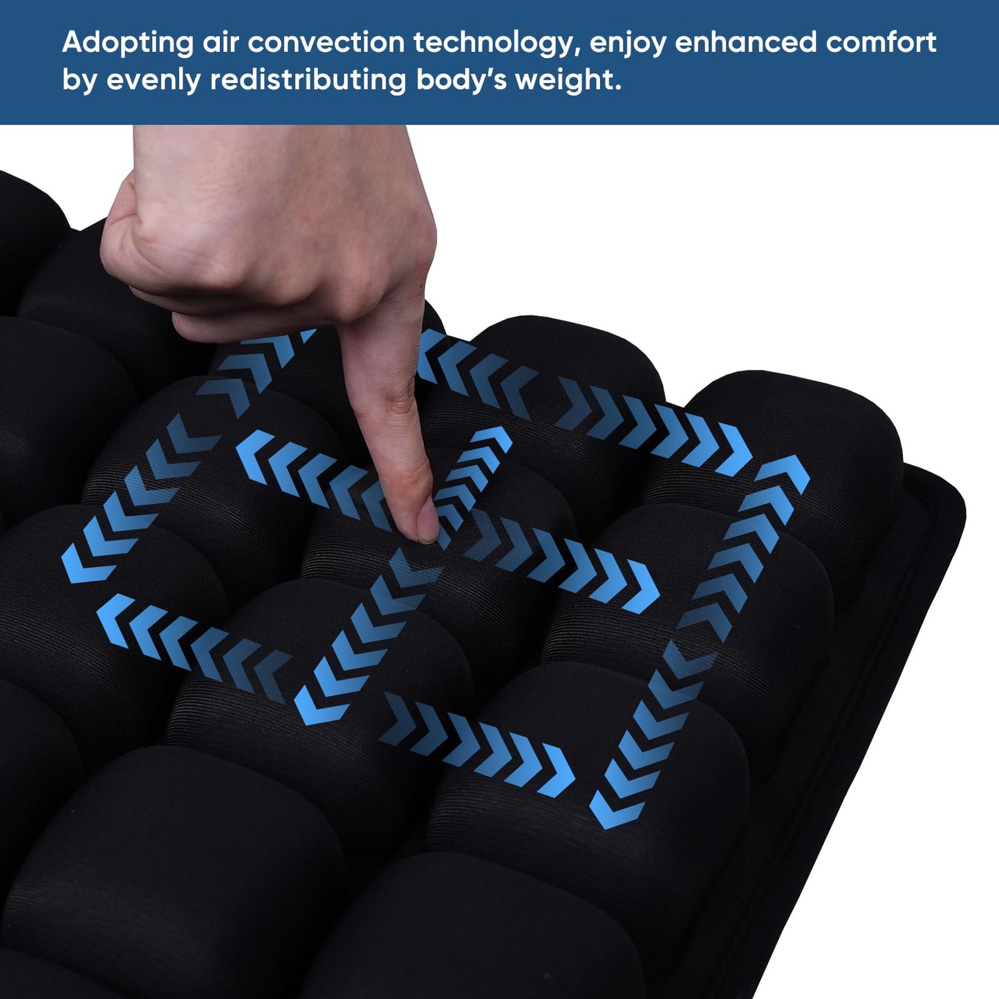 Hexara Ergonomic 3D Air Cushion for Long Sitting, Inflatable Airplane Seat Cushion for Long Flights, Travel Cushions for Office, Car, Wheelchair, Comfort for Coccyx, Low Back Pain Relief(Black)