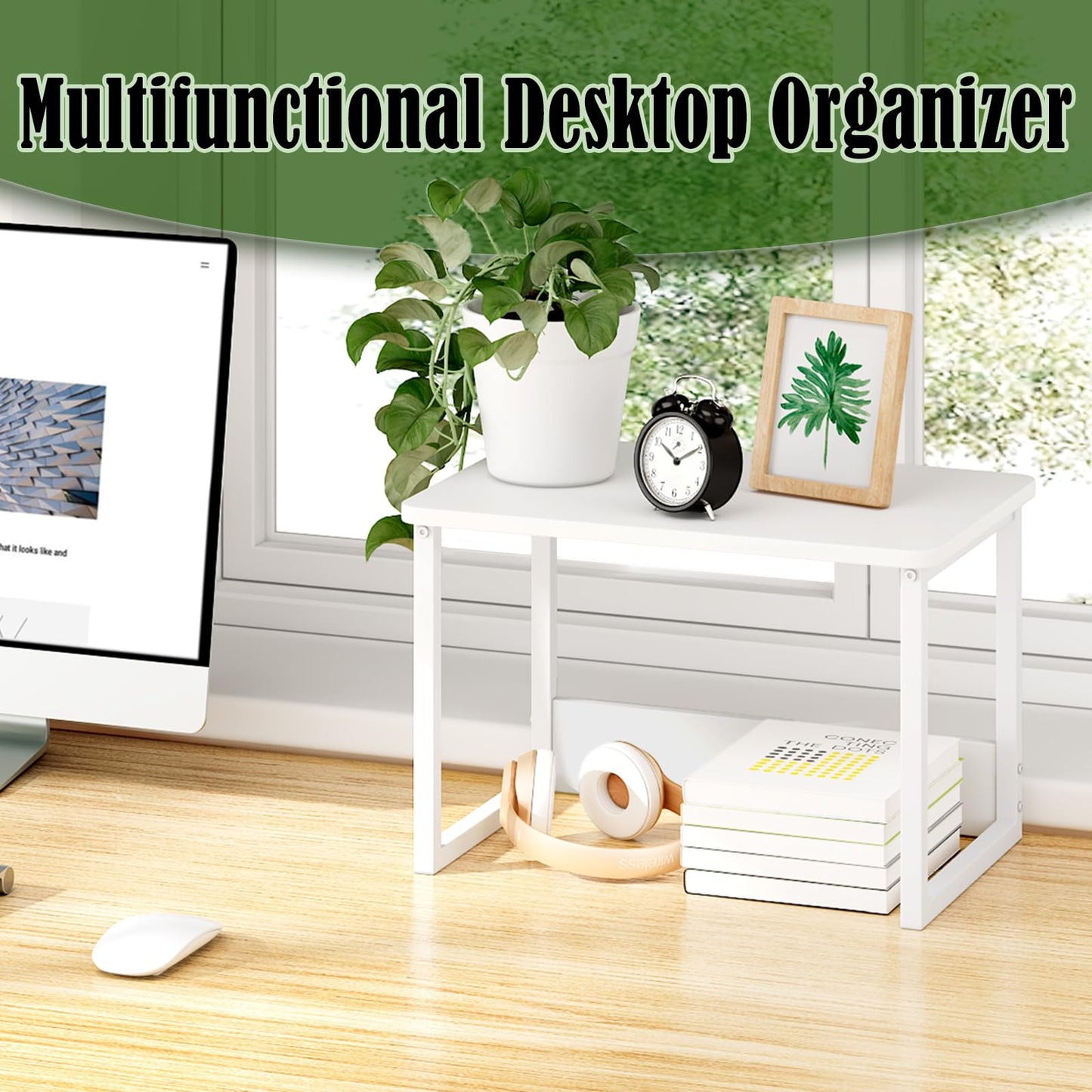 MARTY Printer Stand with Storage for Desk, White Desktop Printer Stand Shelf Organzier for Home/Office Heavy Duty Printer Riser Under Desk Small Table for Printer Copier Scanner