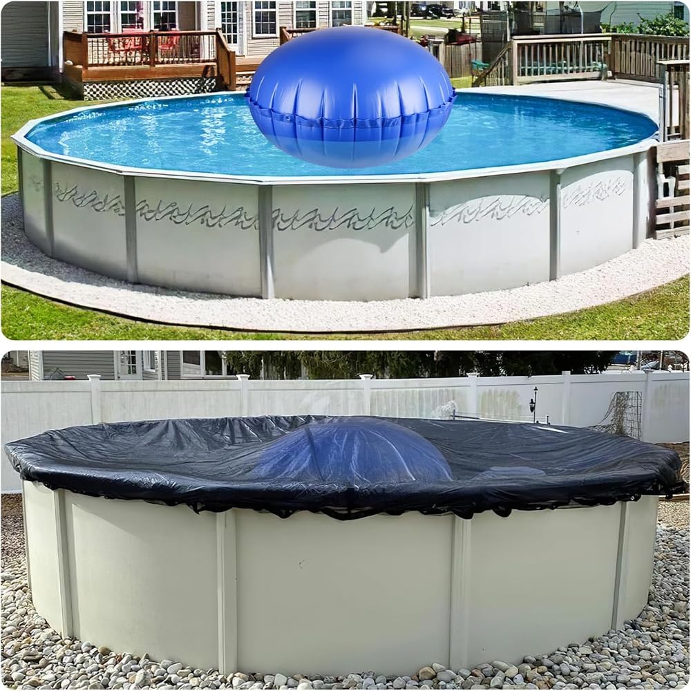4 pcs 4 * 4 Ft Pool Pillows for Above Ground Pools Round Pool Pillow for Winter Winterizing Closing Air Pillow Cold Resistant 0.3mm Thick with 4 pcs 49Ft Ropes for Supporting Pool Covers
