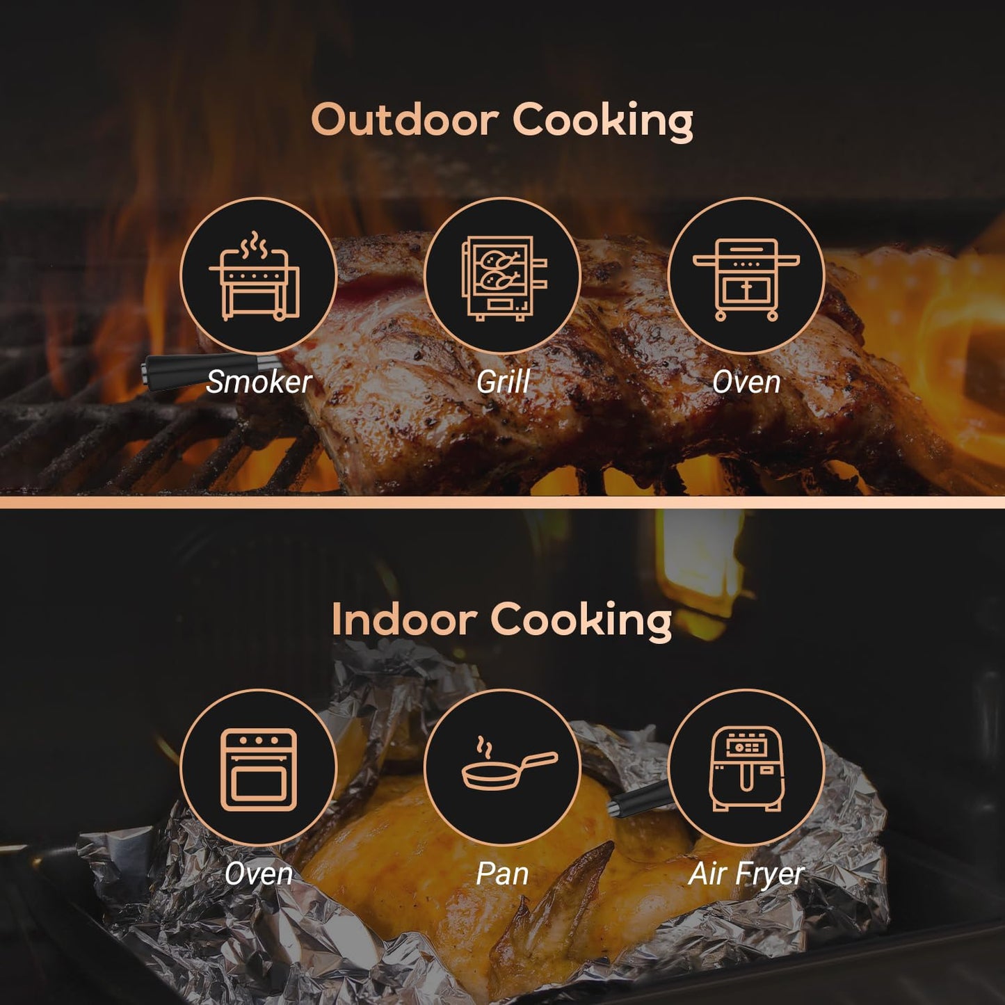 INKBIRD Wireless Meat Thermometer,300ft Bluetooth Thermometer with IP67 Waterproof Meat Probe,Smart App Control for Cooking, Oven, Grill, BBQ, Smoker, Rotisserie Rechargeable