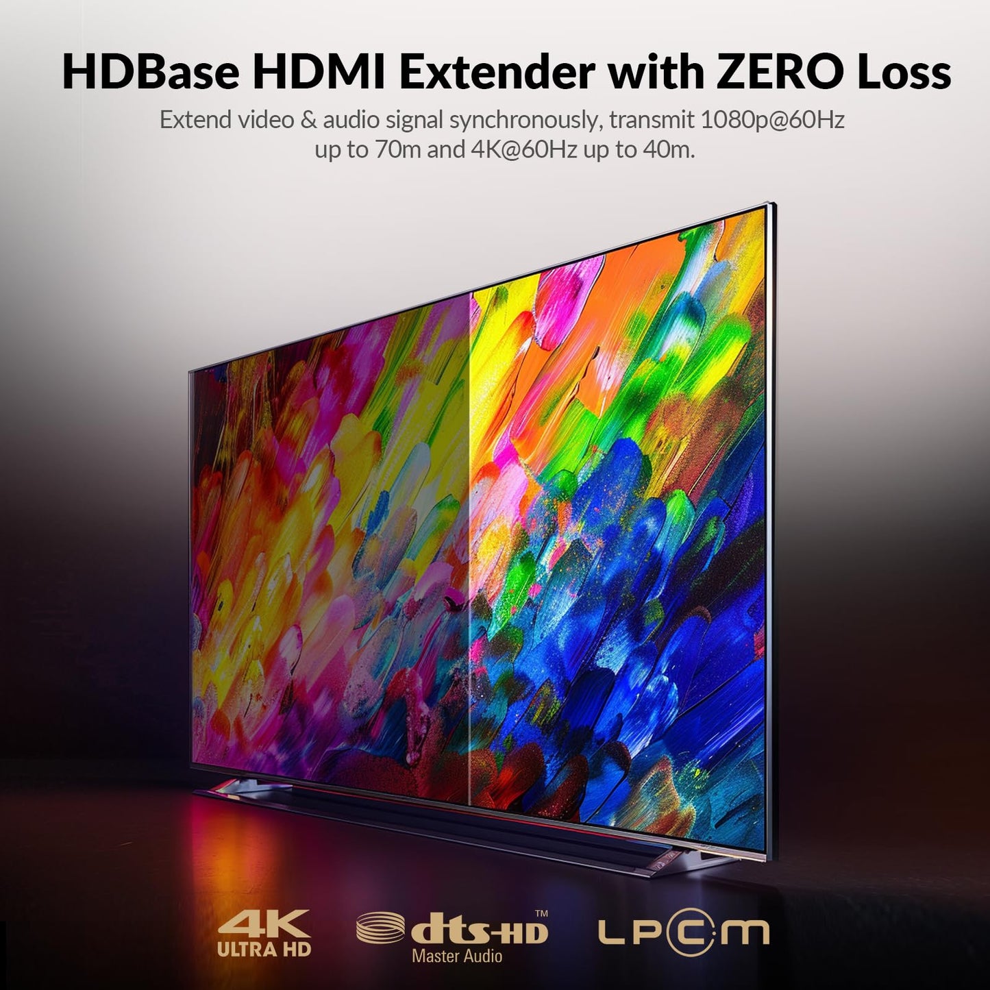 AV Access 4K HDBaseT HDMI Extender, 70m/230ft HDMI Extender Over Single Cat6/6a/7 with 2-Way IR, CEC, PoE & RS232, EDID, HDCP 2.2
