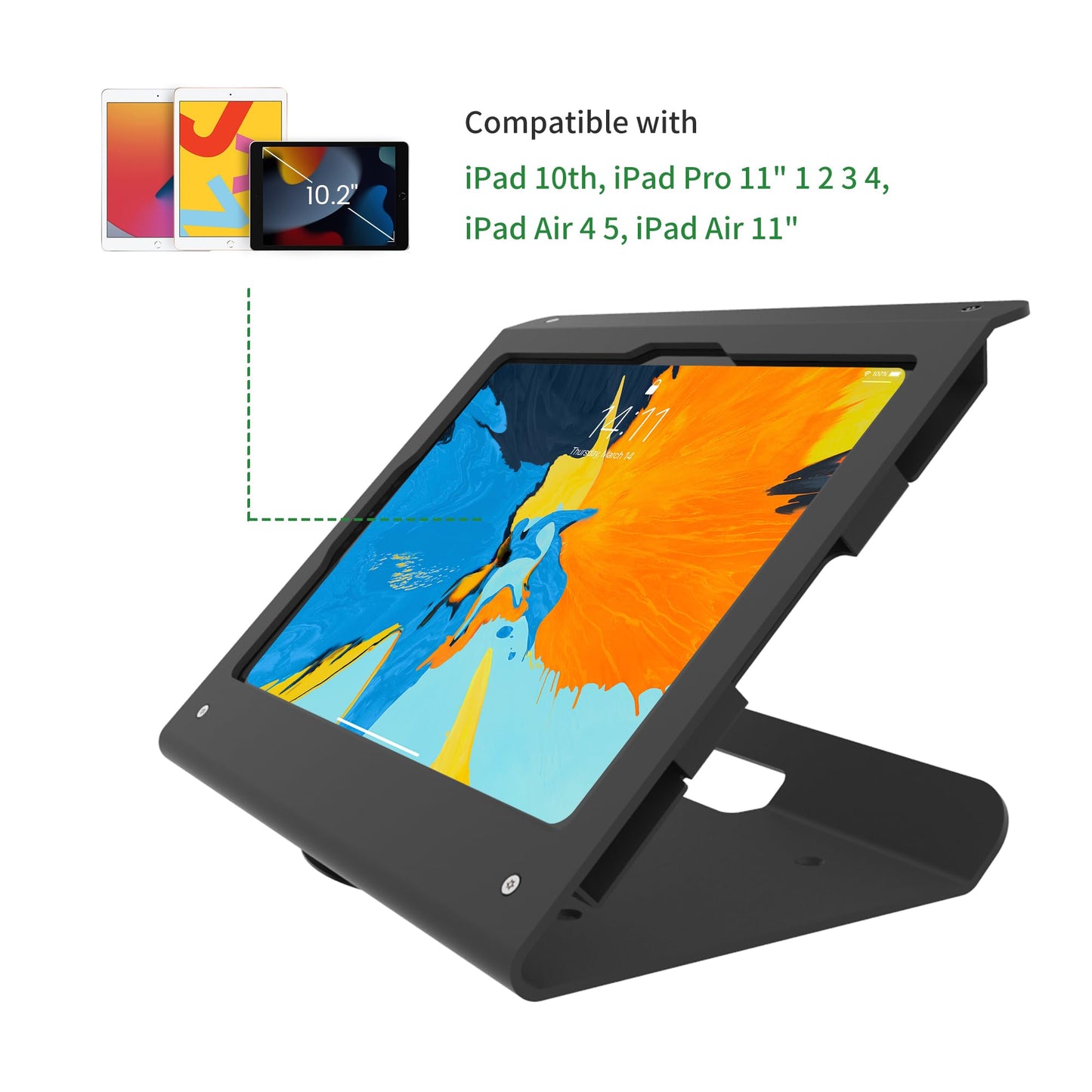 Pinikox Retail Kiosk Tablet Stand Compatible with iPad 10 gen 10.9 inch, air 4 5 10.9", 11"(A16), Pro 11" 1st 2nd 3rd 4th gen., Air 11", Business POS Tablet Stand, 360° Swivel Base, Black
