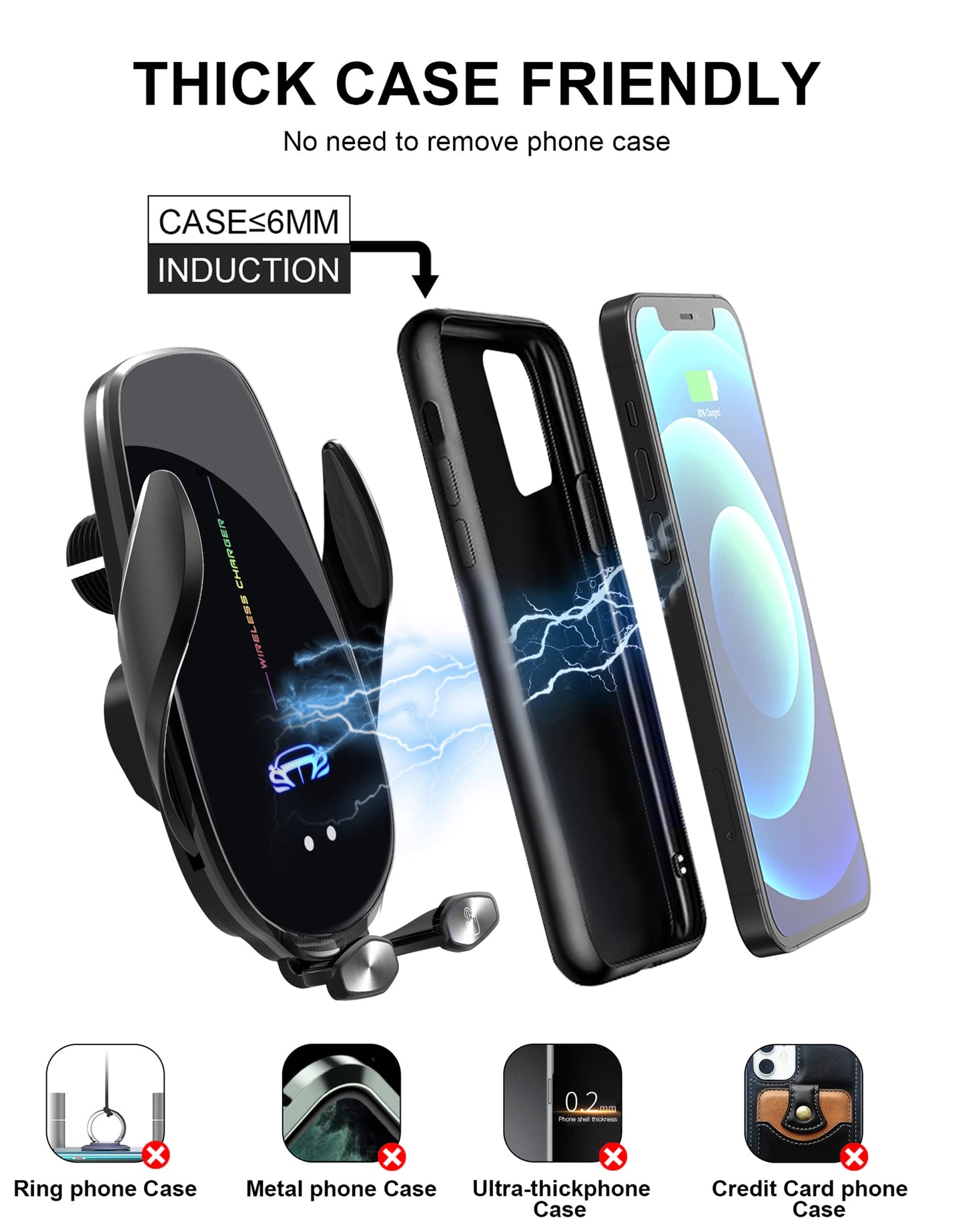 Wireless Car Charger, 15W Qi Fast Charging Car Phone Holder Mount, Auto Clamping Car Charger Phone Mount, Windshield Dashboard Air Vent Phone Holder, for iPhone 14/13/12/11/X, for Samsung Galaxy Note
