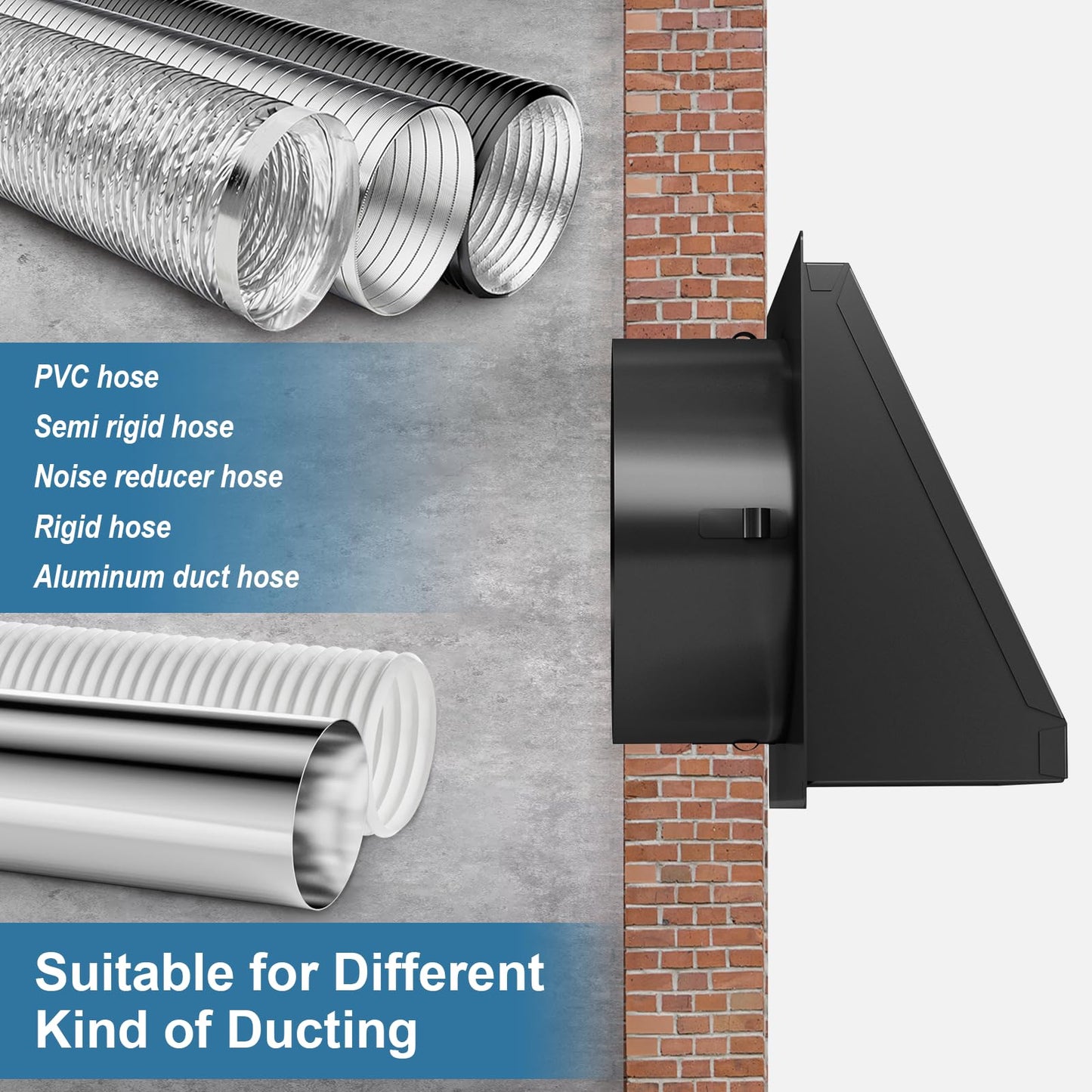 Hon&Guan Dryer Vent Cover Outside with Removable Mesh, 4 Inch Wall Mount Extractor Vent with Rubber Cushioned Non-Return Flap, Metal Outside Dryer Vent Cover for House, Black