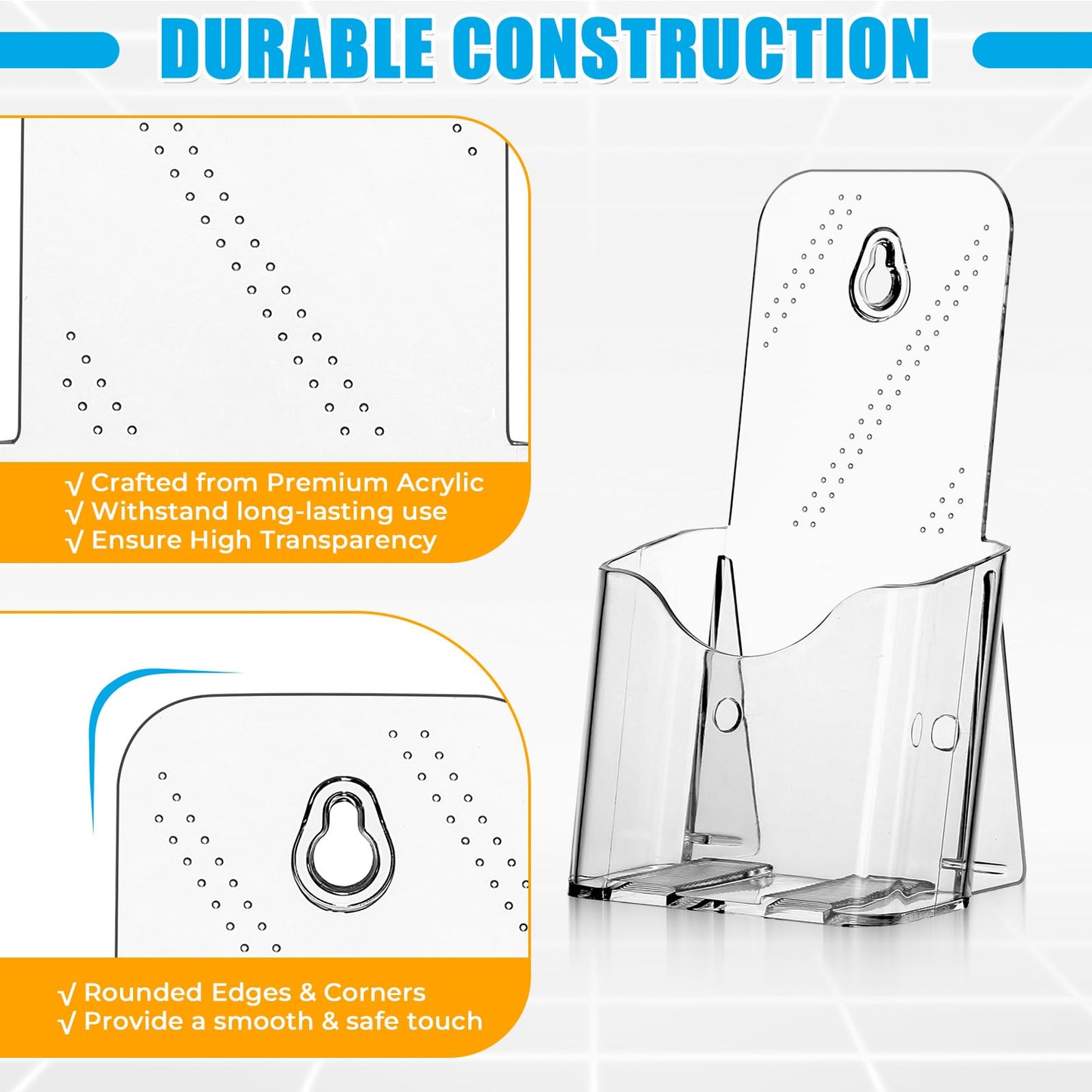 FLKQC Acrylic Brochure Holder, 10 Pack Brochure Holder Stand Plastic Pamphlet Holder Clear Literature Countertop Organizer Plastic Flyer Display Stand for Magazine, Document, Booklet