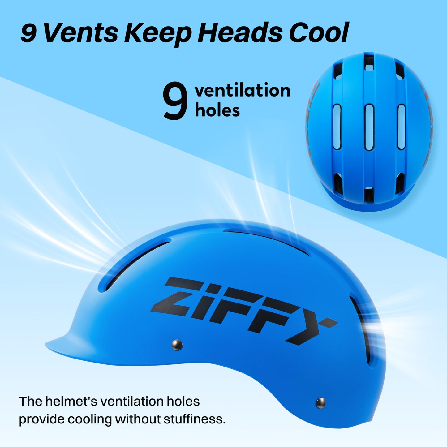 ZIFFY Youth Bike Helmets for Kids – Lightweight, Adjustable, Safety Certified Scooter Helmet for Boys & Girls with Washable Inner Lining, M, Blue