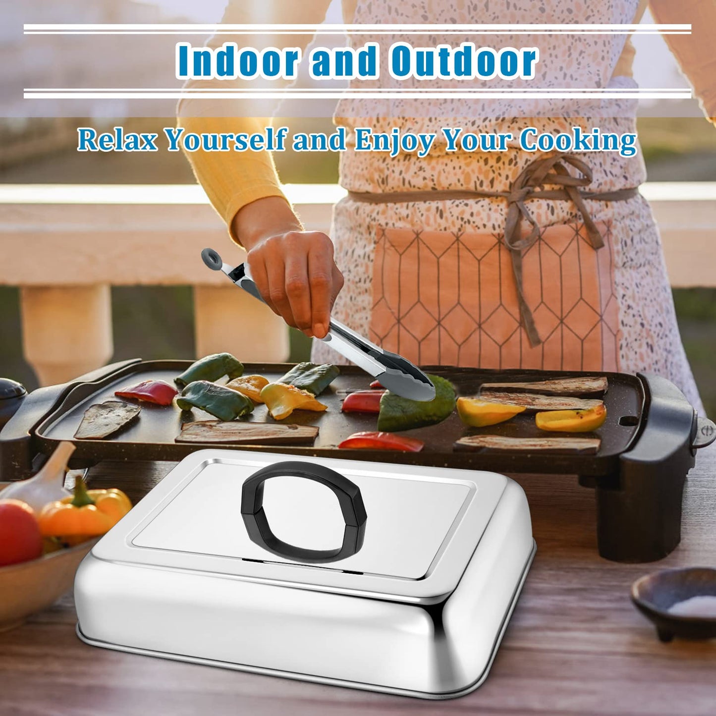 2PCS Rectangular Basting Cover, HaSteeL Stainless Steel Cheese Melting Dome Steaming Cover Lid, Heavy Duty Griddle Grill Accessories for Flat Top BBQ Kitchen Indoor & Outdoor, Dishwasher Safe
