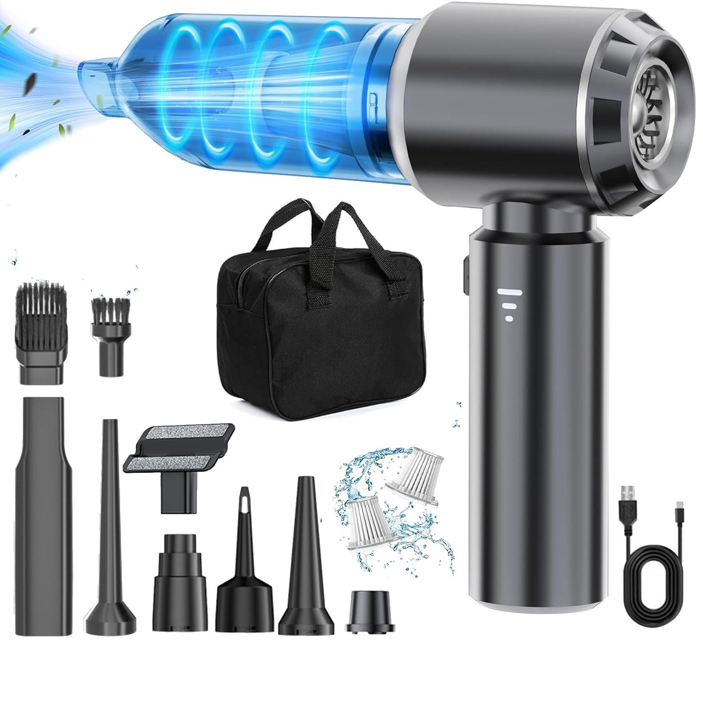 Car Vacuum Cleaner, 22000PA Mini Handheld Vacuum Cleaner, 4-in-1 Compressed Air Duster & Air Blower & Pump Hand Held Vacuum with Brushless Motor for Car, Home, Office,Camping