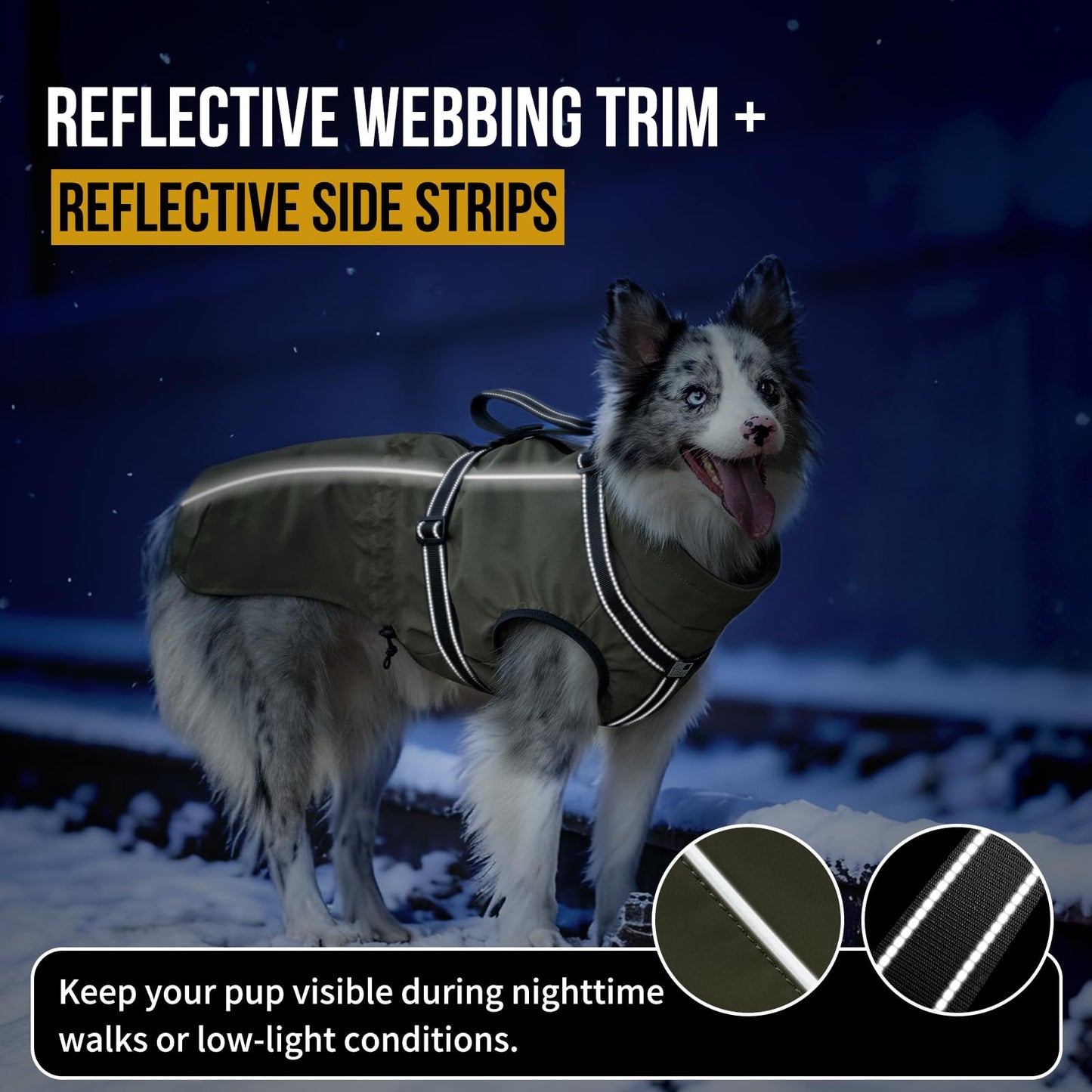 Dog Jacket Waterproof Dog Coat Cold Weather Reflective Jacket with Soft Fleece Lining Warm Coat for Pet Indoor & Outdoor Camping Hiking (Olive, Large)