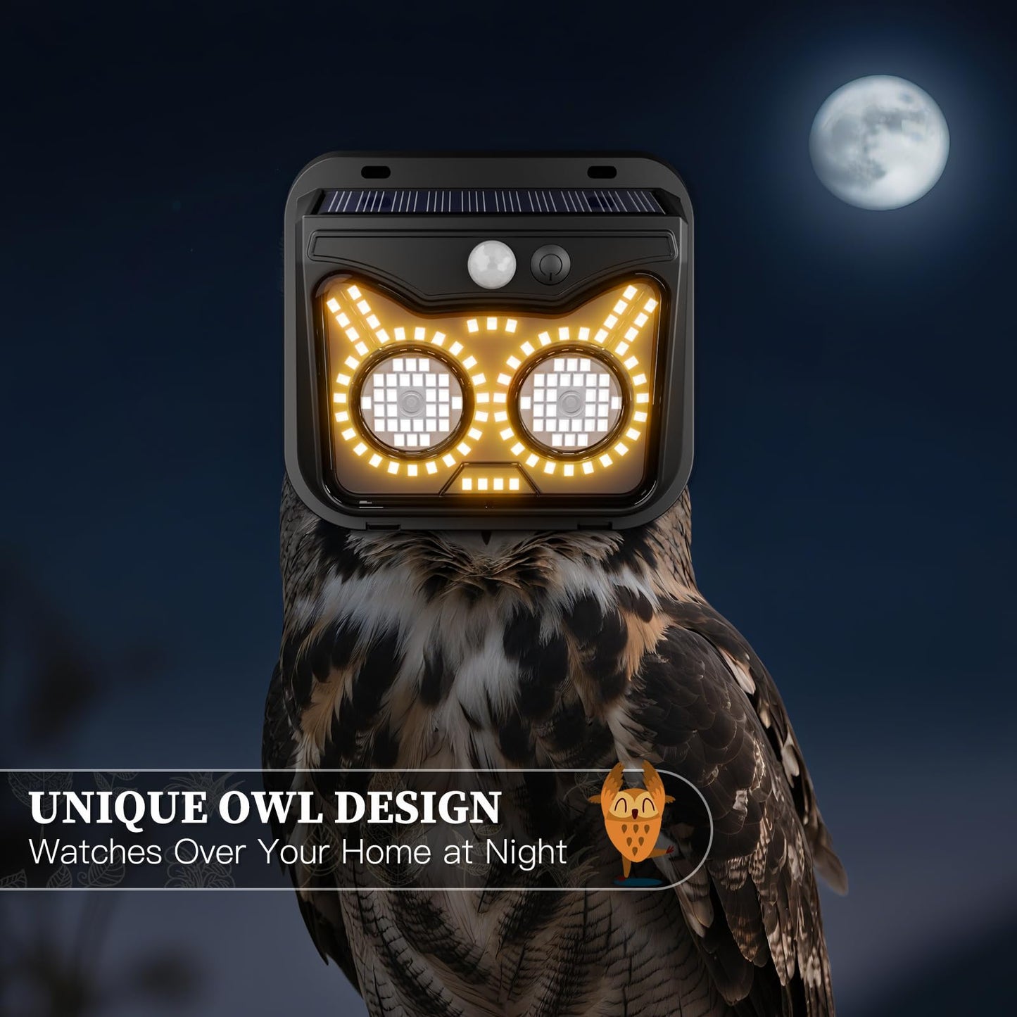 Solar Motion Sensor Lights Outdoor, Owl Shaped Warm White Waterproof Solar Powered Wall Lights, 3 Lighting Modes Security Flood Lights for Outside Deck, Fence, Yard, Garden, Step, Porch, Door -6 Pack