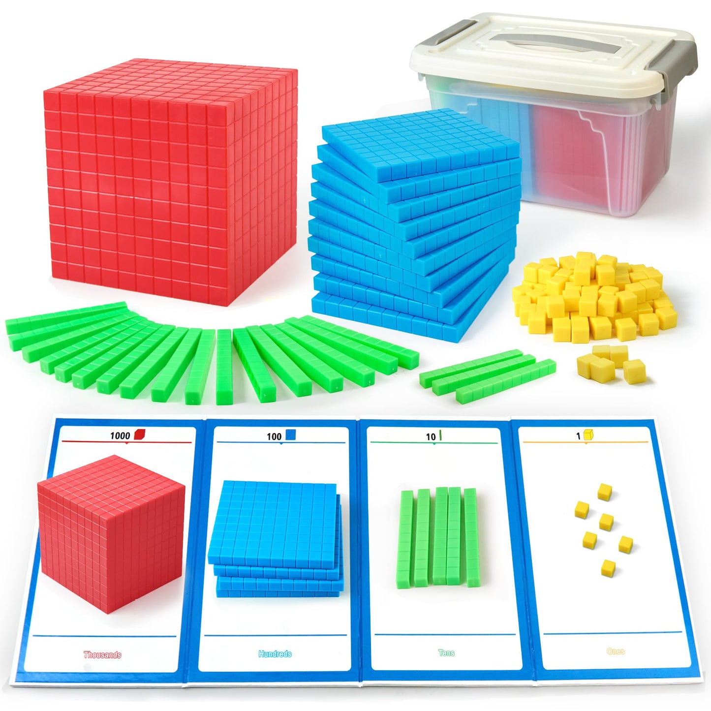 TOMMYHOME Plastic Base Ten Blocks Set,Maths manipulatives for 2nd Grade classrooms.Place Value Blocks,Counting Cubes to Help Kids Learn Maths.