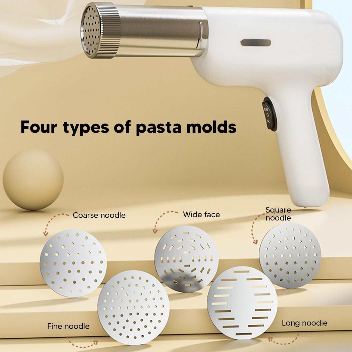 Pwshymi 1PCS Handheld Noodle Maker with 5 Pasta Mold for Making Different Shapes of Noodles, Automatic Electric Pasta Maker Machine, 2000mah Battery Operated for Home Use