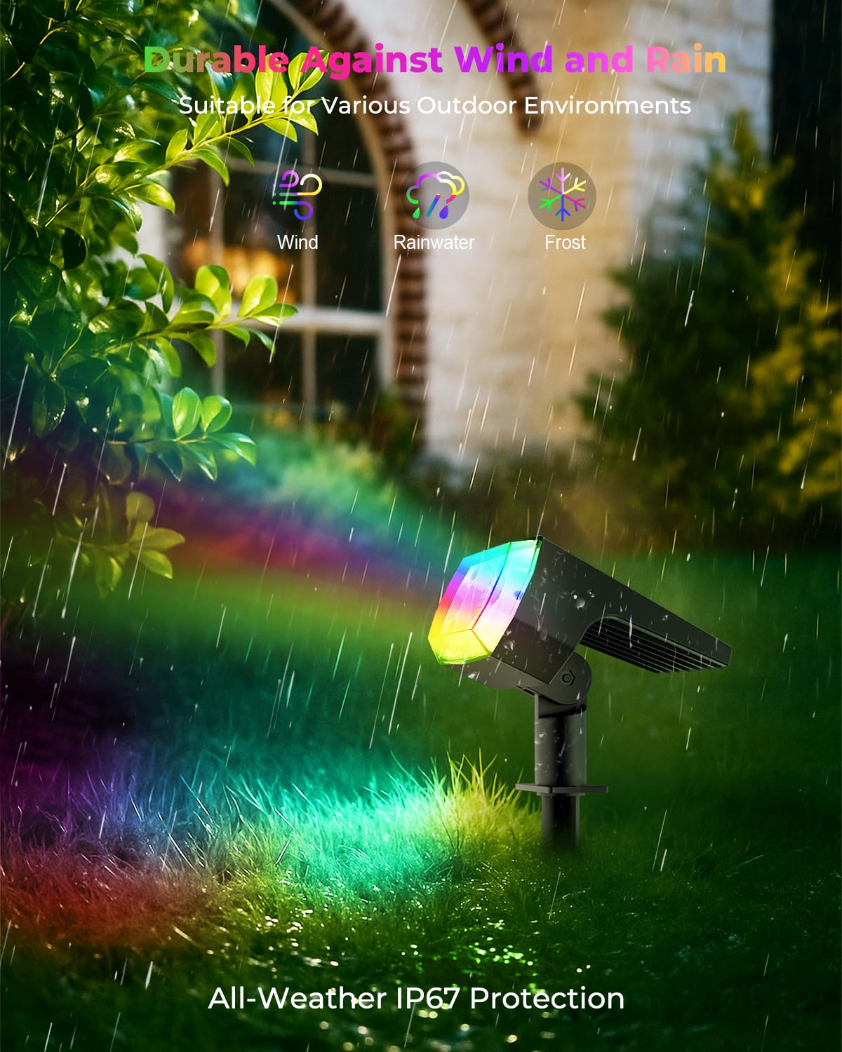 6 Packs Solar Christmas Garden Lights Outdoor, 18 LED RGB Solar Lights Outdoor, IP67 Waterproof, Adjustable Brightness Dusk to Dawn Solar Spotlights for Yard, Lawn, Walkway, Driveway