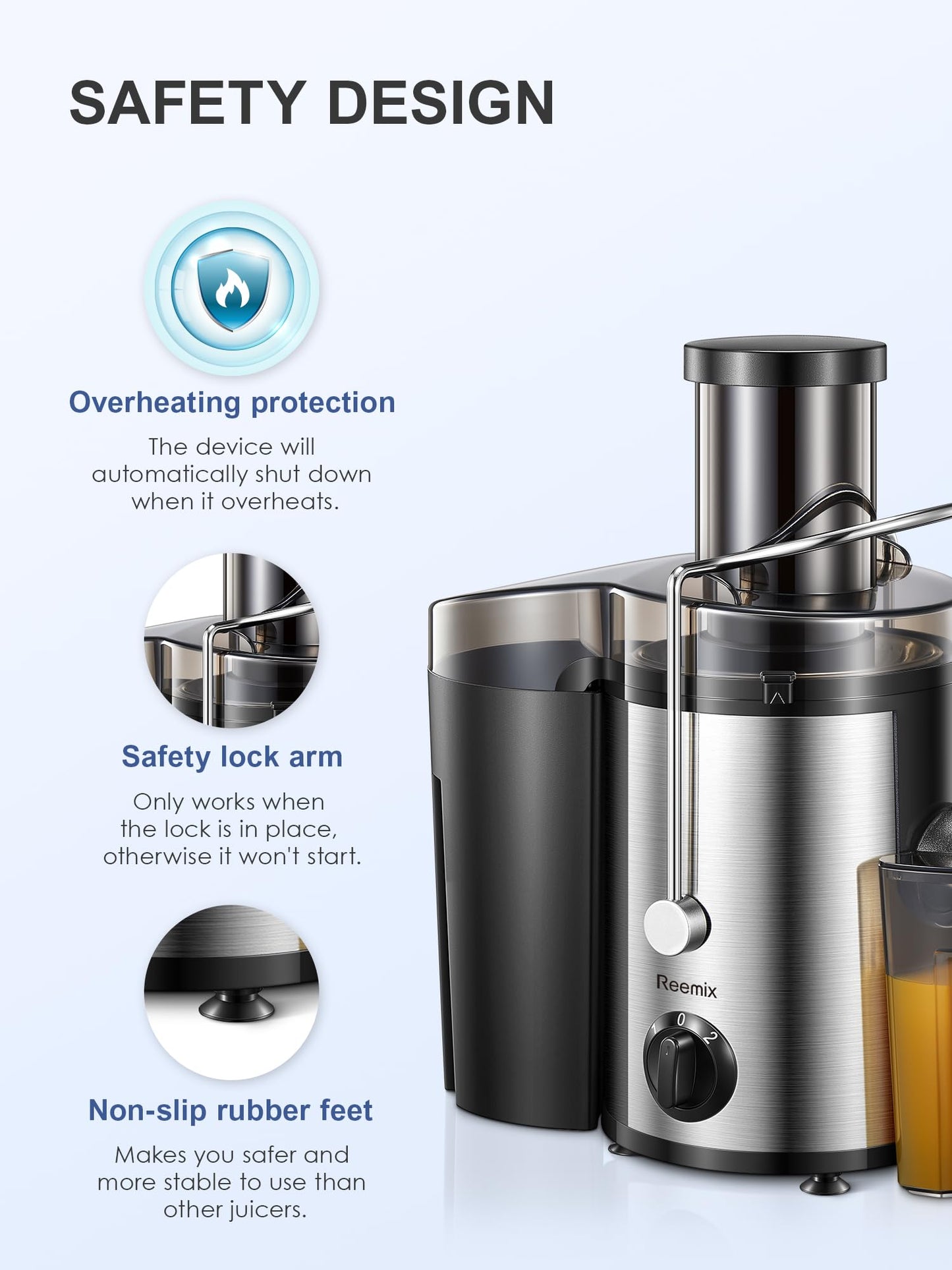 Reemix Juicer Machine, Big Mouth Large 3” Feed Chute for Whole Fruits and Vegetables, Easy to Clean, Centrifugal Extractor, BPA Free (Black, 500W)