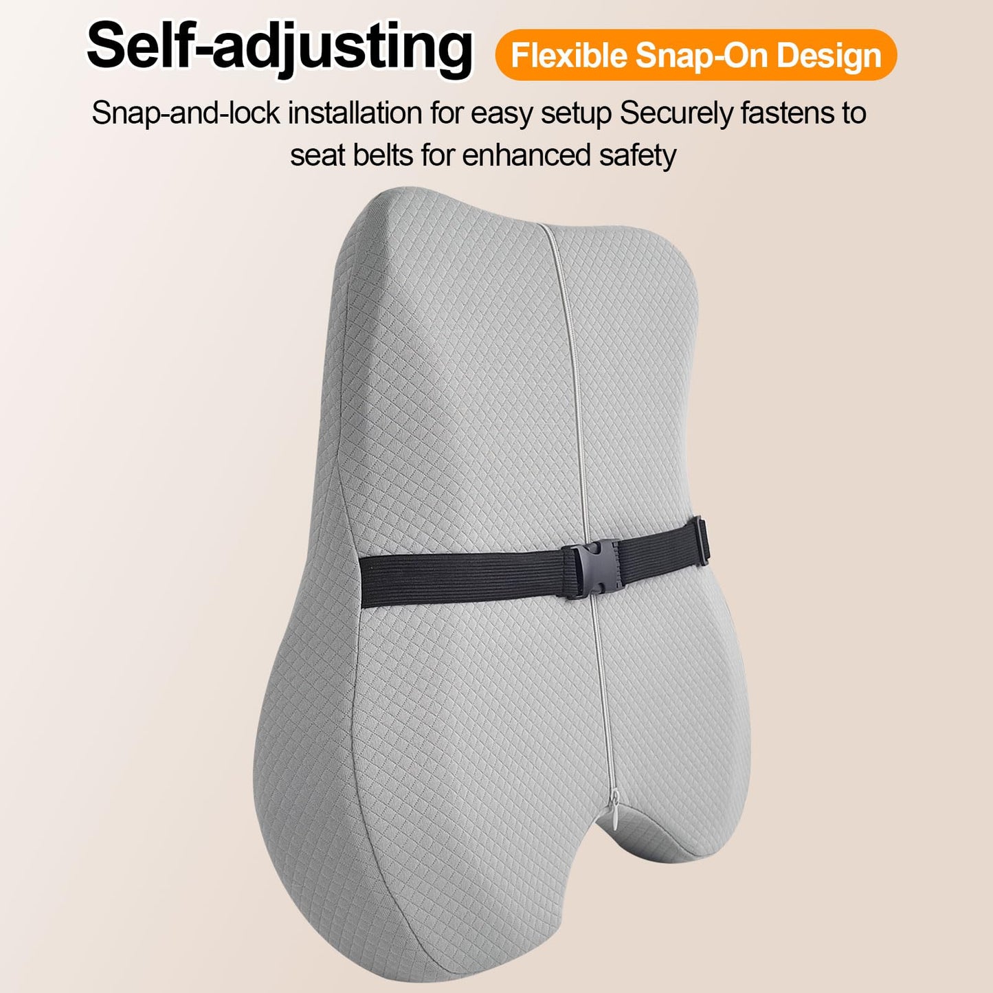 Lumbar Support Pillow Set, Height-Adjustable Upgrade Edition Features an Adjustable Buckle Design with an External Extension Strap for Easy Attachment to Car Seats and Large Chairs（Gray）