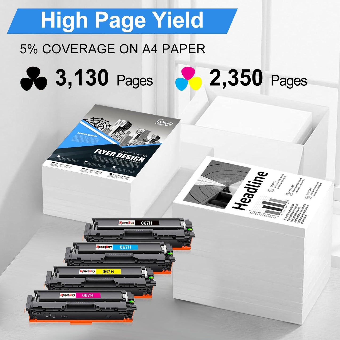 HenceBuy Compatible Canon 067H 067 Toner Cartridge Set for Canon CRG-067H 067H 067 Work with Color ImageClass MF656Cdw LBP632Cdw MF654Cdw MF653Cdw LBP633Cdw MF650C LBP630C MF652Cw - 4 Pack