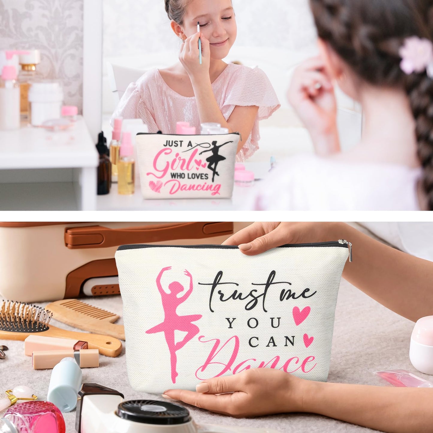 Silkfly 12 Pcs Dance Makeup Bag Ballet Cosmetic Bag Ballet Lover Gift Portable Travel Dance Stuff Teacher Appreciation Gifts Toiletry Zipper Pouch for Women