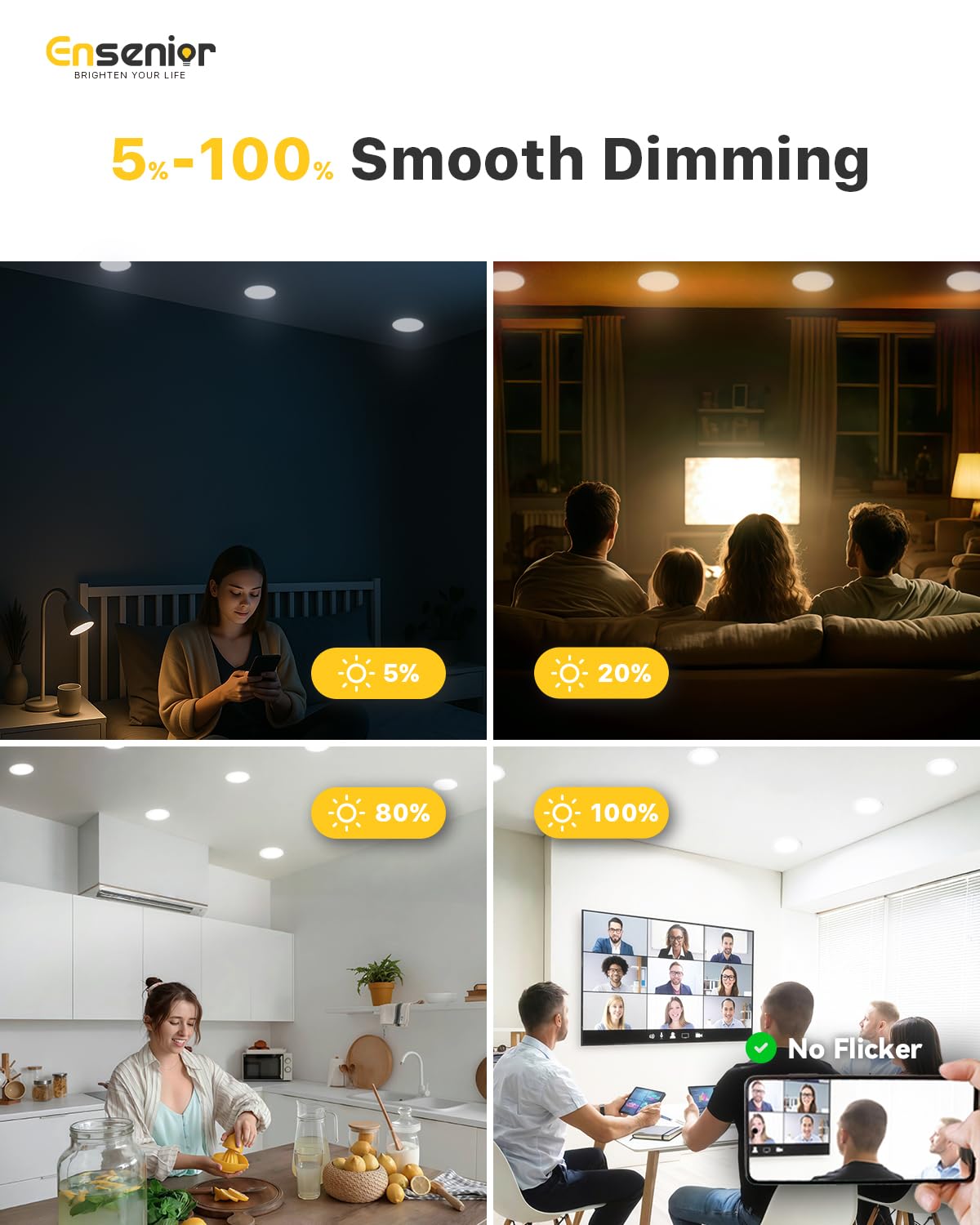 Ensenior 4Inch LED Recessed Slim Pot Light with Junction Box, 3000K/4000K/5000K Changeable, 9W 75W Eqv, Dimmable IC-Rated Ceiling Lighting, 750LM High Brightness (12 Pack)