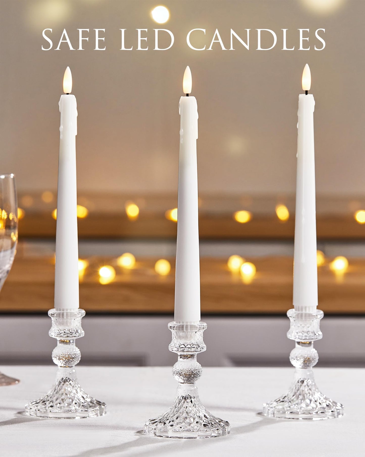 Stmarry 6 Pack Flameless Taper Candles with Remote and Timer - 9.65 Inch White Real Wax LED Candlesticks - Wax Drip Battery Operated Tall Taper Candles with 3D Flickering Flame