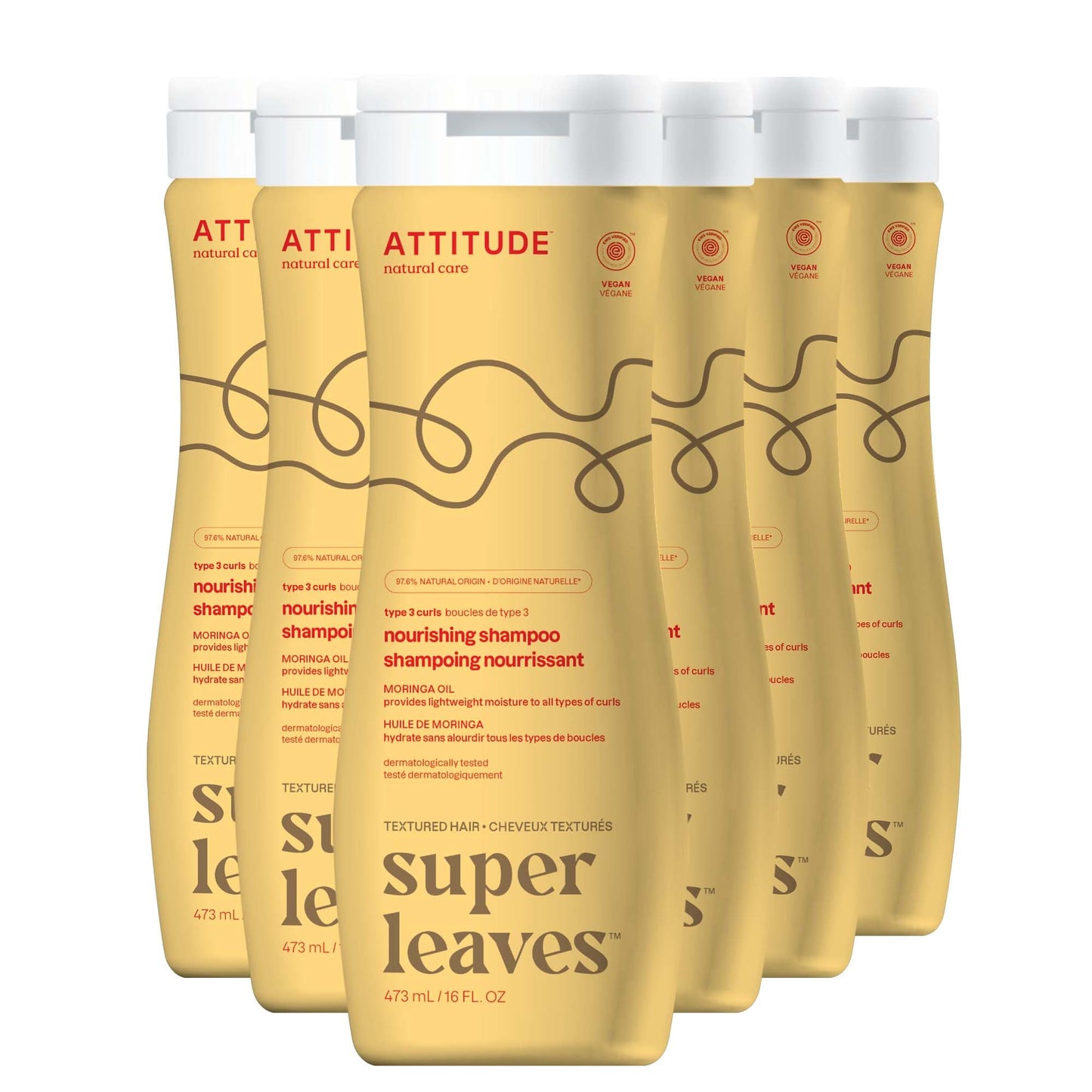 ATTITUDE Nourishing Shampoo for Curly Hair with Moringa Oil, EWG Verified, Vegan and Naturally Derived, 3a, 3b, 3c Curl Type, Provides Lightweight Moisture to Curls, 473 mL (Pack of 6)