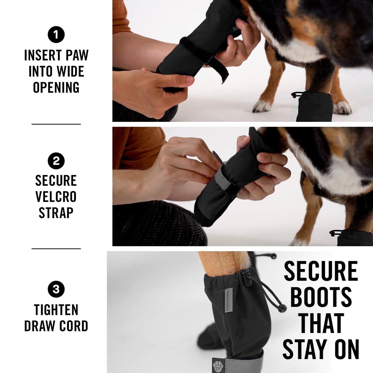 Canada Pooch Dog Winter Boots - Paw Protection, Anti-Slip Dog Shoes with Reflective Velcro Strap, Easy On for Small Dogs - Black, Size 2