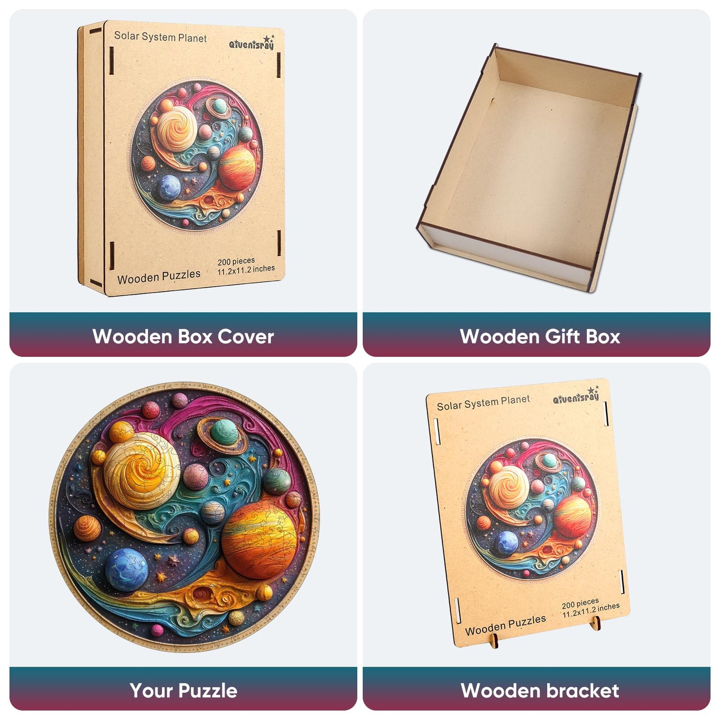 Qiuenisray Wooden Puzzles for Adults, Solar System Planet Jigsaw Puzzle 200 Pieces, Unique Shaped Wooden Puzzle for Wall Decor, Creative Gift for Family Game, 11 x 11.2 Inches