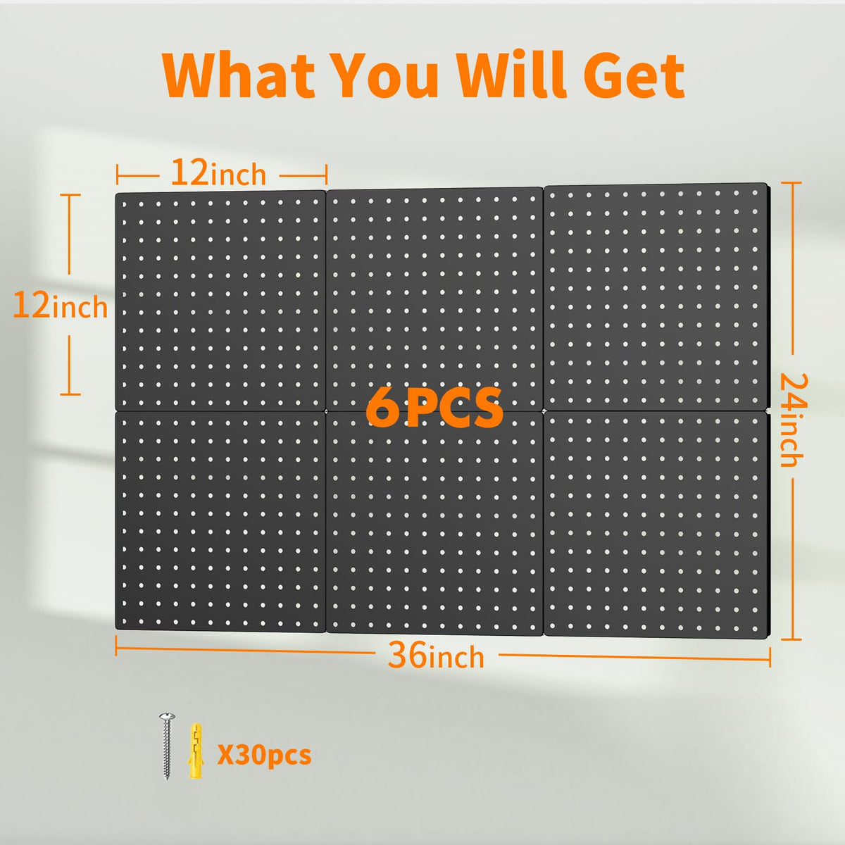 FZK Peg Board, 6PCS Metal Pegboard, 30cm*30cm, Heavy Duty Pegboard Wall Organizer with Frame. Black Pegboard for Wall, Garage, Workbench, Craft Room, Tool Organization