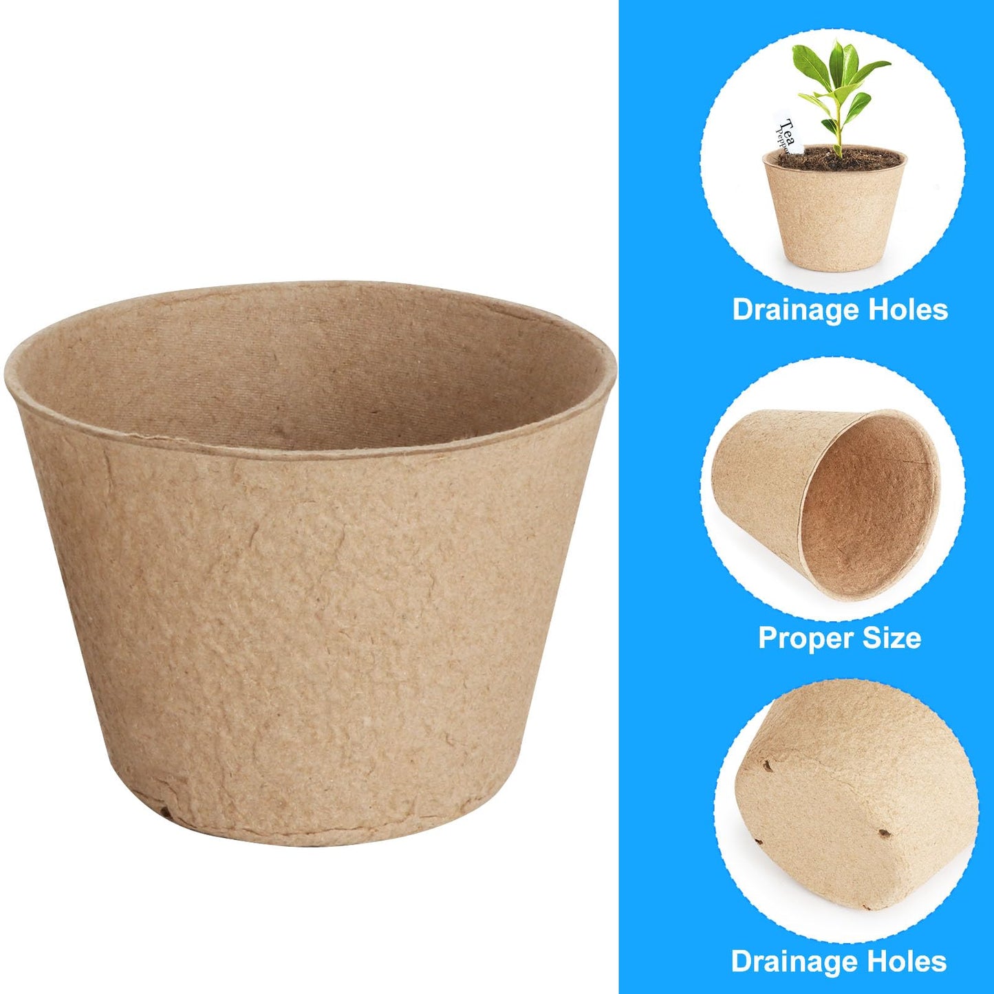 10cm Peat Pots, 130 Pcs Seed Starting Pot with Drainage Holes, Round Seedling Nursery Box, Small Seed Starting Starter Tray Bulk, Garden Germination Container with Bonus 130 Plant Labels
