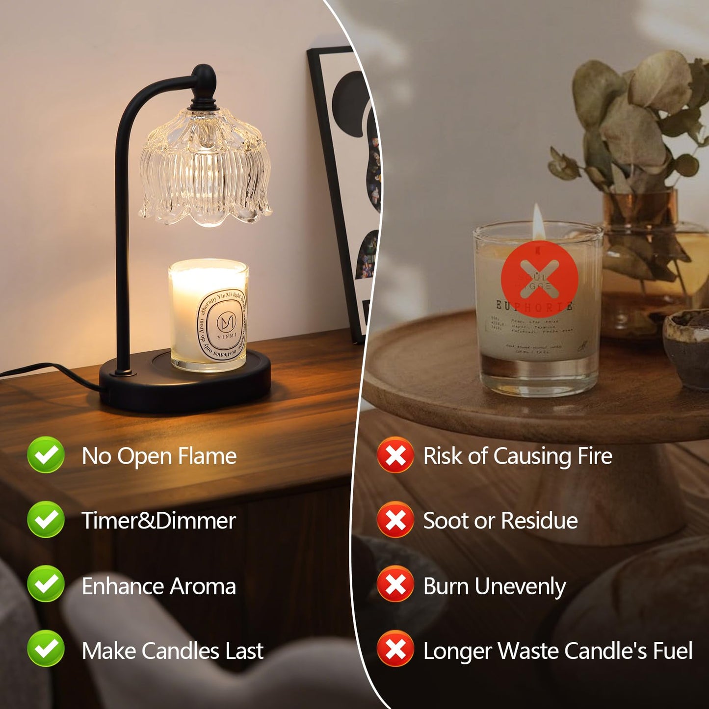 Electric Candle Warmer Lamp with Timer and Dimmer,Flameless Wax Black Melt Warmer with 2 Bulbs for Jar Candles,House Warming Gifts New Home Decor for Mothers Day Gifts Birthday Gift