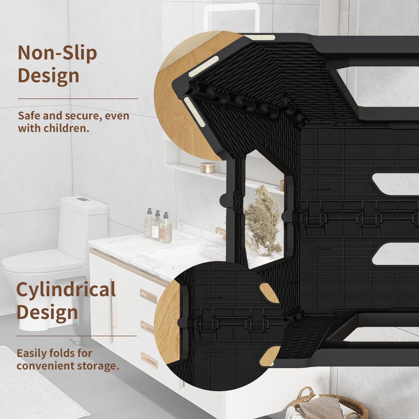 BLACKSPACE Step Stool for Adults, 17-Inch Folding Foot Stool for Kitchen, Foldable Design with Anti-Slip Pads, 300 lbs Weight Capacity, Premium Folding Step Stool for Safety and Convenience (Black)