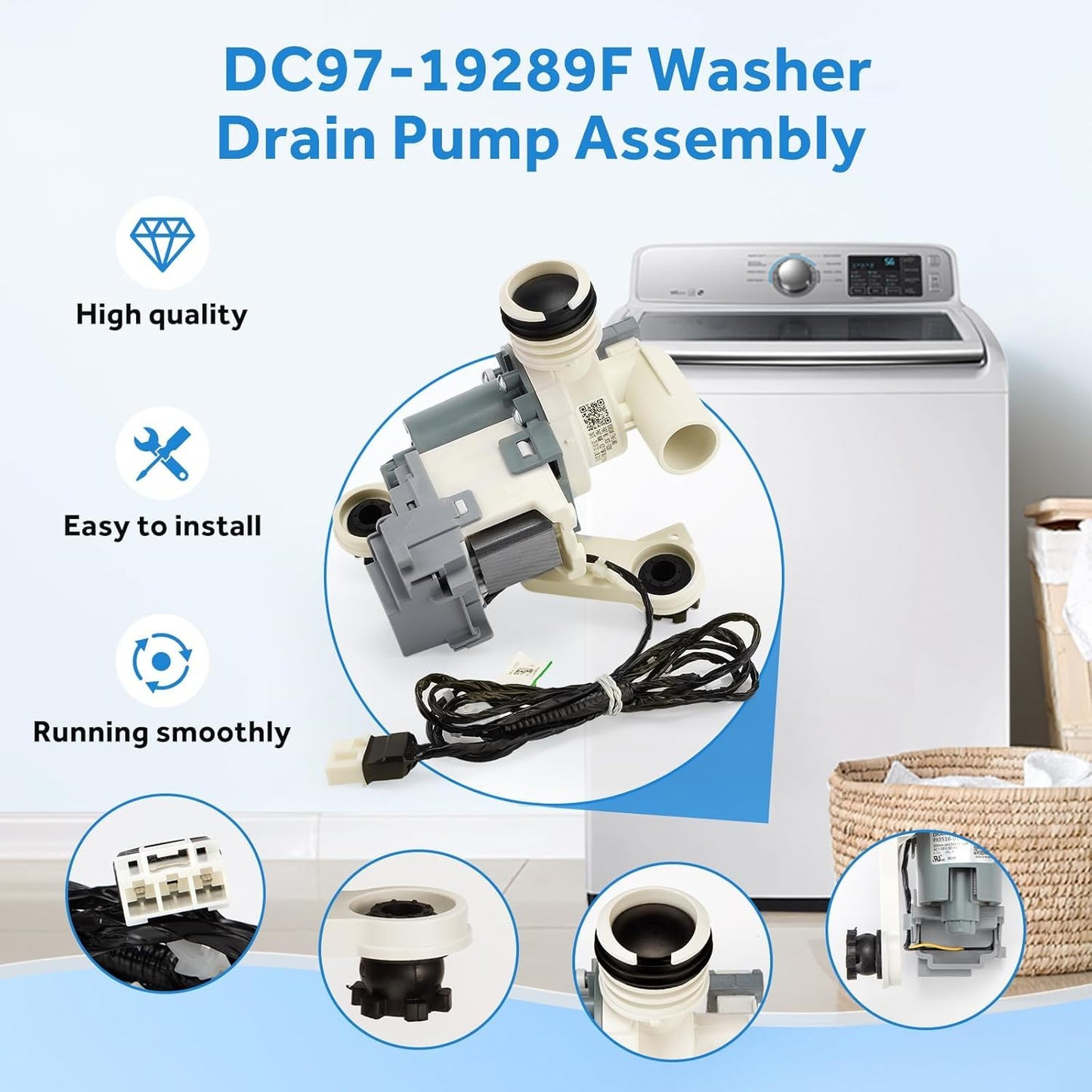 DC97-19289F DC97-19289B DC97-19289A Washer Drain Pump Assembly Compatible with Samsung Washer, Replaces DC97-17349B DC97-17366A DC97-17366J PX3516-01