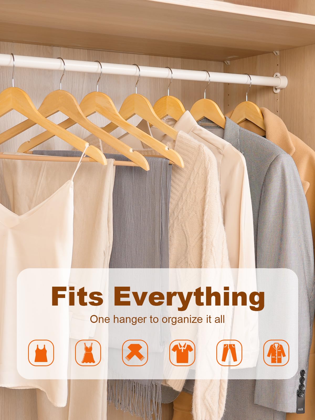 House Day Wooden Hangers 20 Pack, Solid Wood Hanger with Non Slip Pant Bar, Heavy Duty Wooden Coat Hanger for Closet, Smooth Finish Wood Clothes Hangers for Shirts, Suits, Jackets, Dresses, Natural