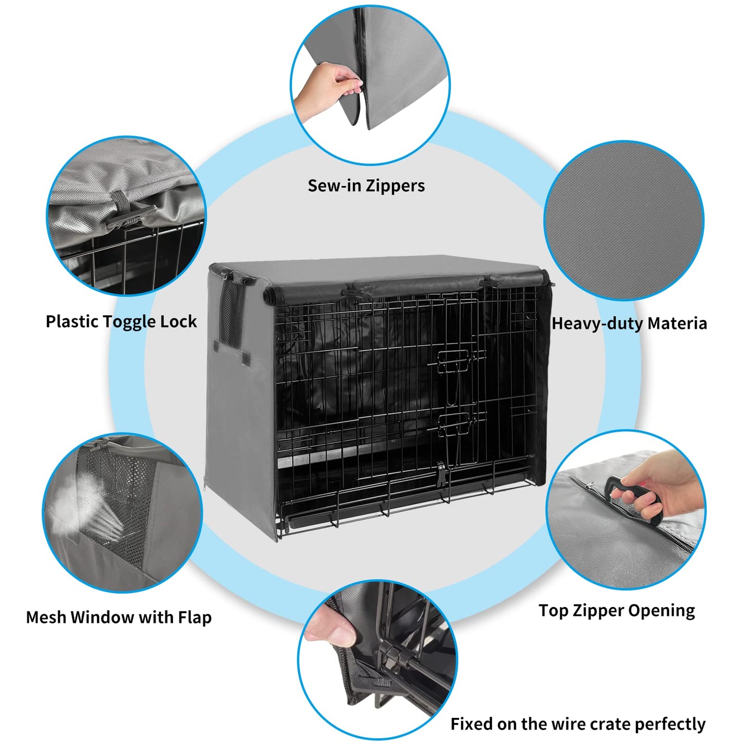 Dog Crate Cover 48 inch, Large Dog Kennel Cover for Cages with1 2 3 Doors, Waterproof 600D Oxford Fabric Privacy Cover Indoor/Outdoor Gray (Only Cover)