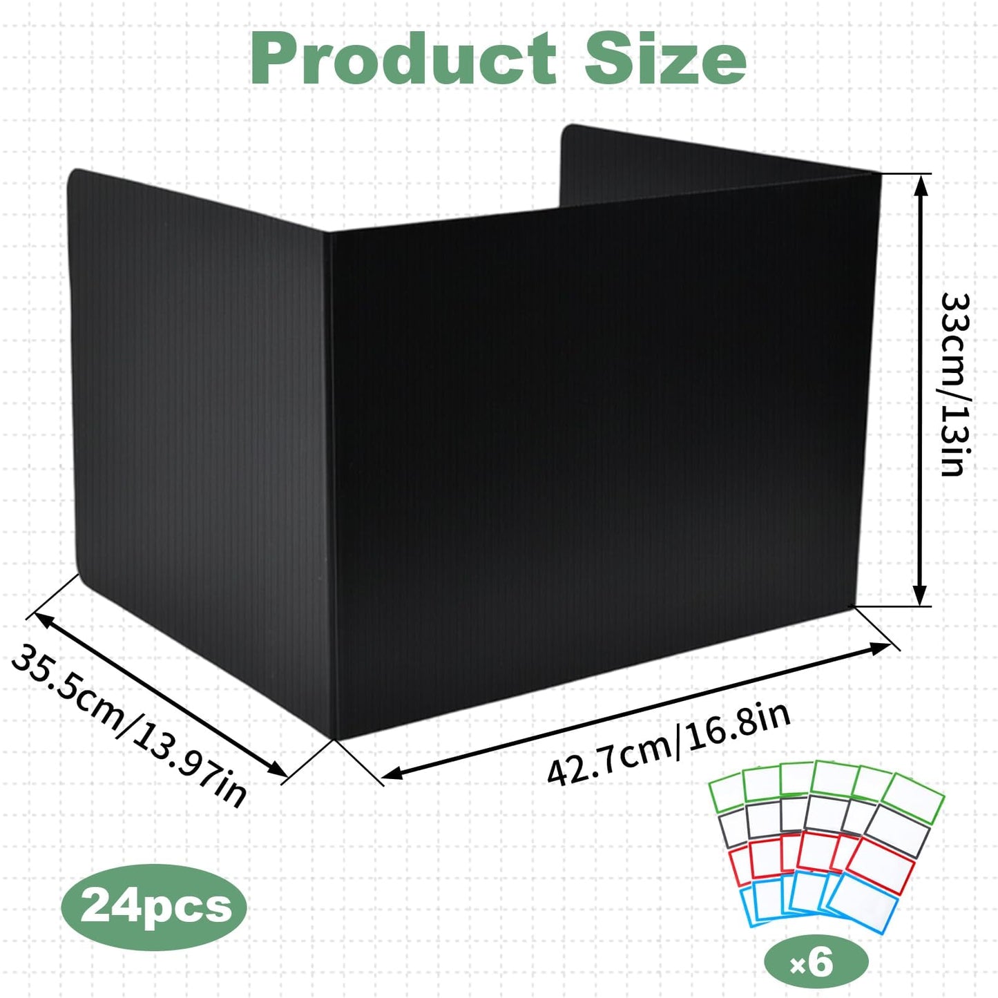 Noliven 24 PCS Student Desk Dividers, Durable and Waterproof Plastic Study Board, Privacy Shields Folders with Sticker Labels, Easy to Clean, for Test, Study, Home, Black