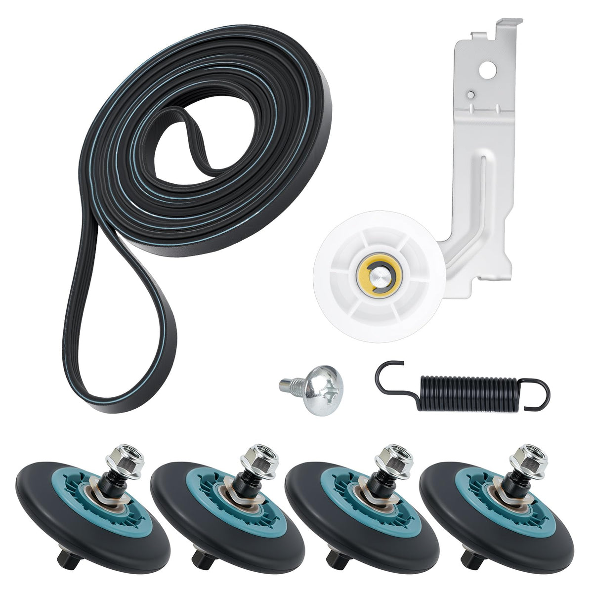 For Samsung Dryer Repair Kit Replacement DC97-16782A, Includes Drum Roller DC97-16782A, Idler Pulley DC93-00634A, Belt 6602-001655, Fits DV45H7000EW/A2 DV42H5000EW/A3 DV365GTBGWR/A3