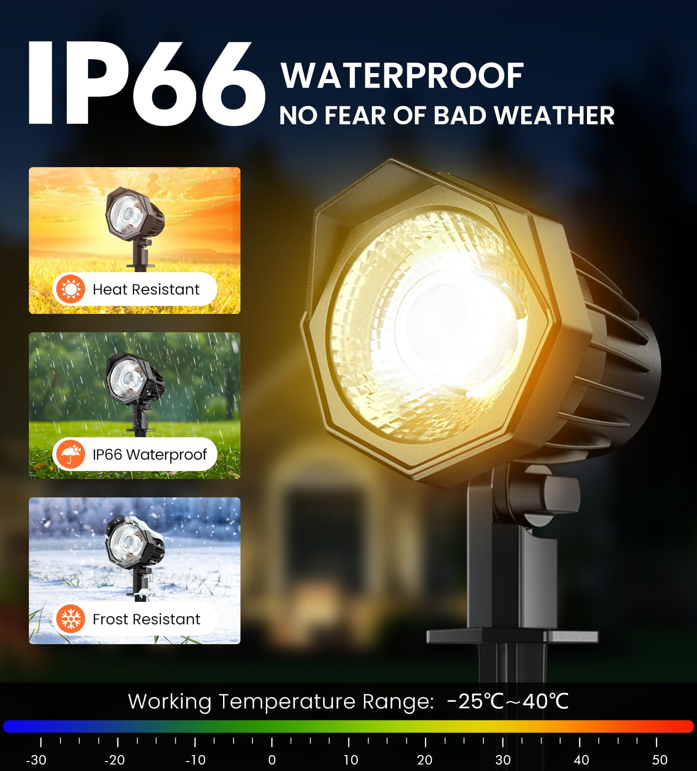MEIKEE 15W 1500LM LED Landscape Lighting 120V 2700K Warm White Landscape Lights IP66 Waterproof Outdoor Garden Spotlights with US Plug for Wall Tree Fence Yard Path (2 Pack)