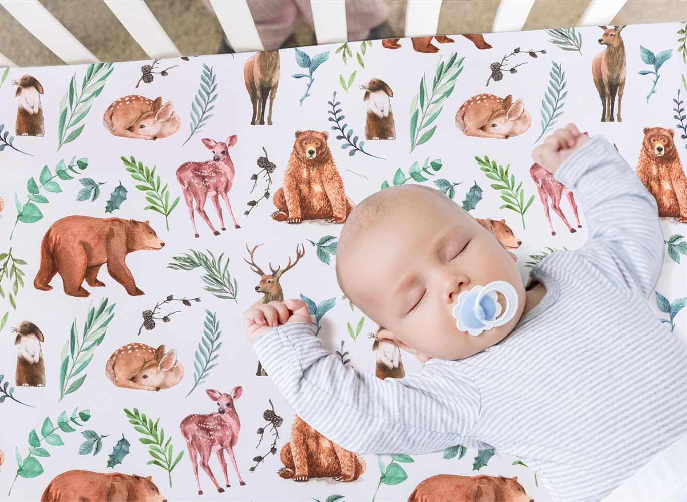 REZIPO 4 Pack Woodland Forest Animals Wood Tree Neutral Unisex Fitted Baby Crib Sheets Set for Baby Boys or Girls