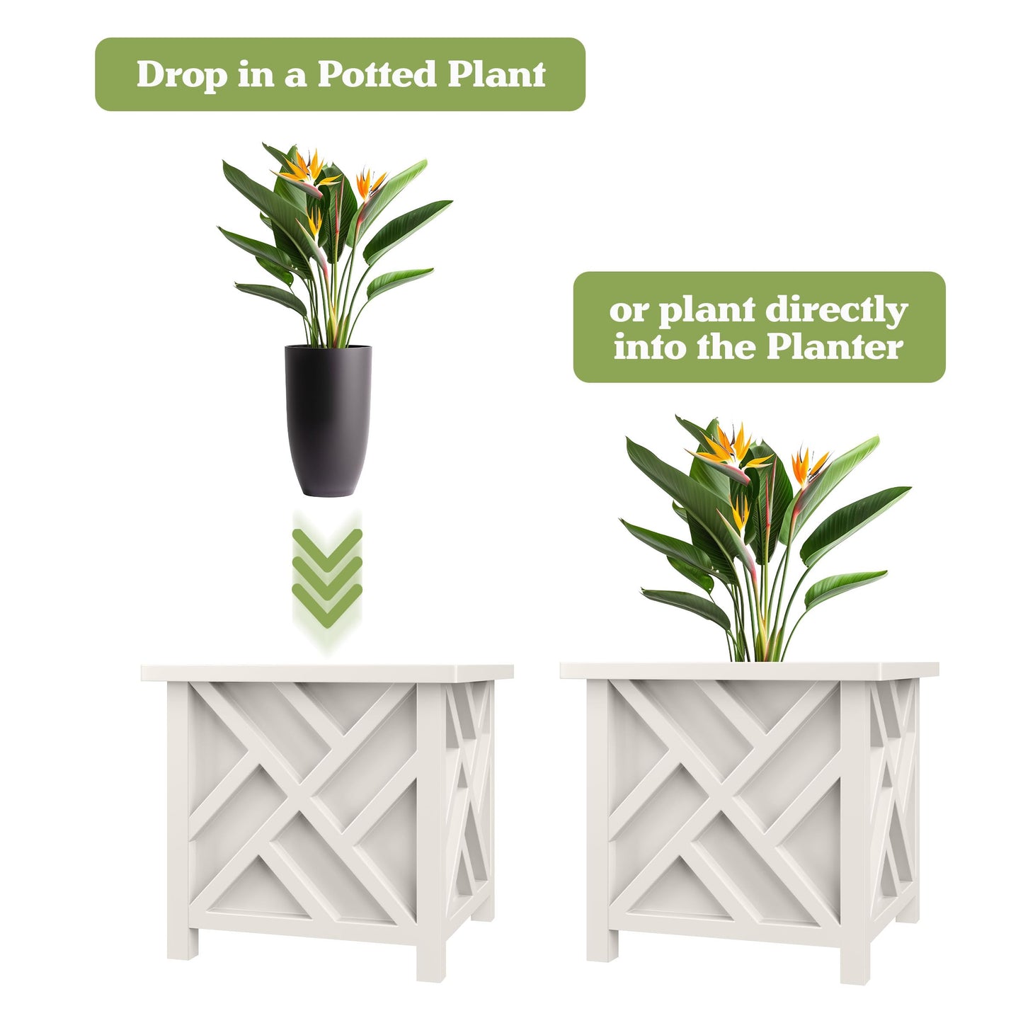 Pure Garden Lattice Design Planter Box - 15.5-Inch-Square Decorative Outdoor Flower or Plant Pot - Front Porch, Patio, and Garden Decor (White)