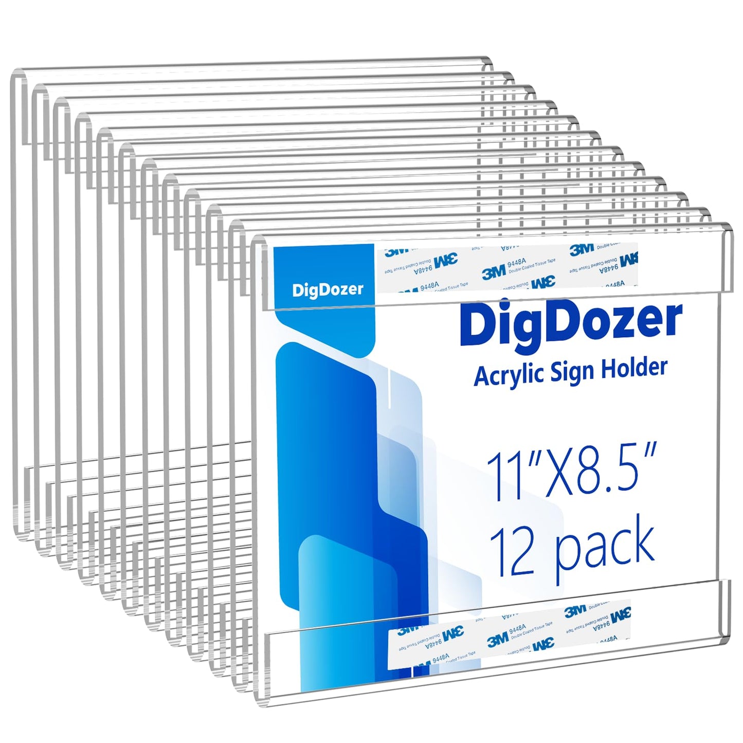 12 Pcs Acrylic Sign Holder 11 x 8.5, Vertical Wall Mount Sign Holders with Adhesive, Clear Plastic Frames Paper Display Sign Holders for Office, Home, Store, Restaurant - No Drilling