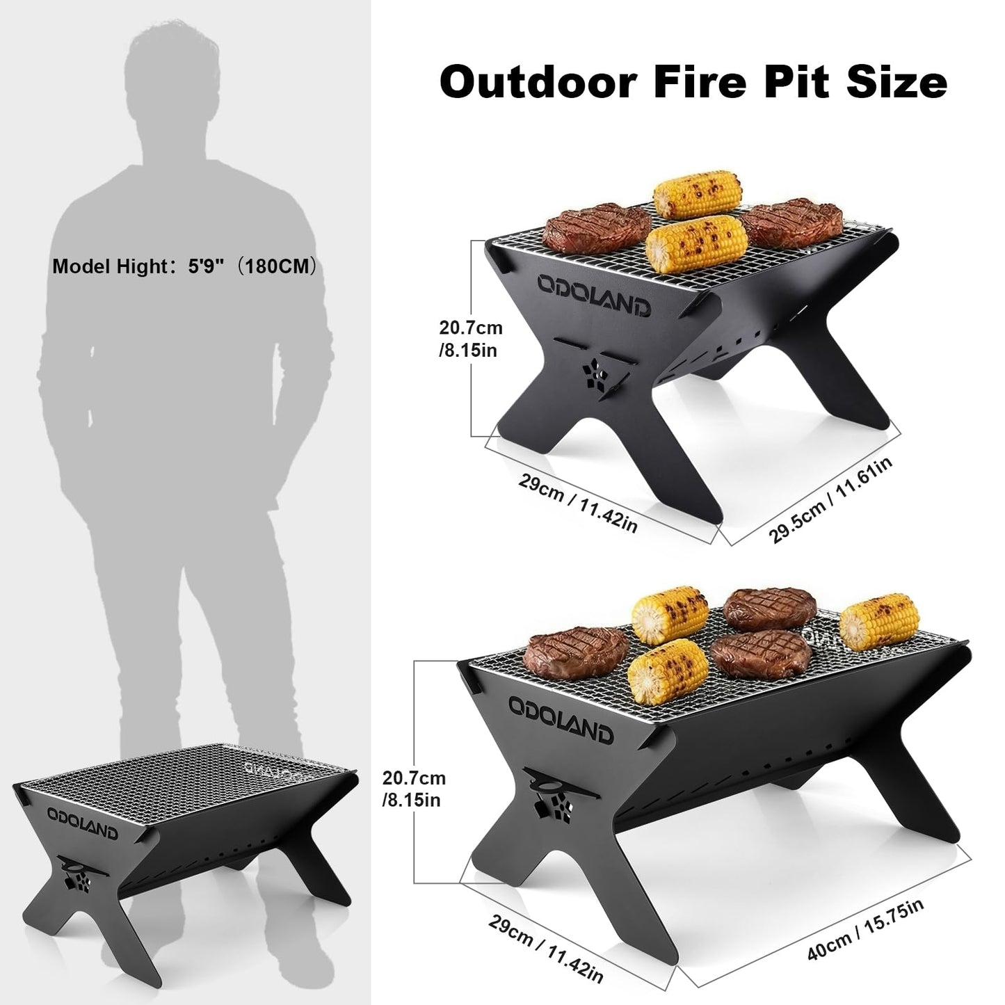 Odoland Portable Fire Pit for Outdoor Garden, 2 in 1 Wood Burning Fire Pit Grill with Detachable Cooking Grate for Outside, with Carry Bag