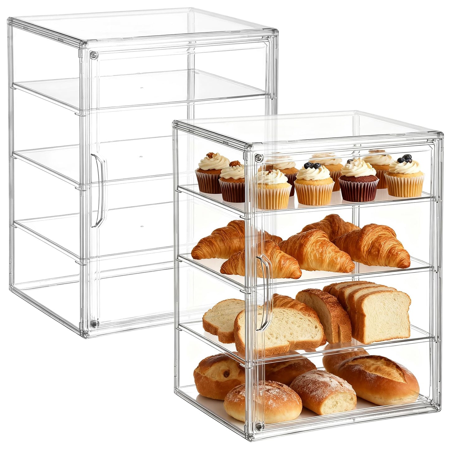 2 Pack 4 Layers Adjustable Clear Bread Storage Box for Kitchen Countertop,Large Bread Storage Container, Bread Box for Kitchen, Bread Storage Container with Clear Windows for Bread, Bagel, Muffins
