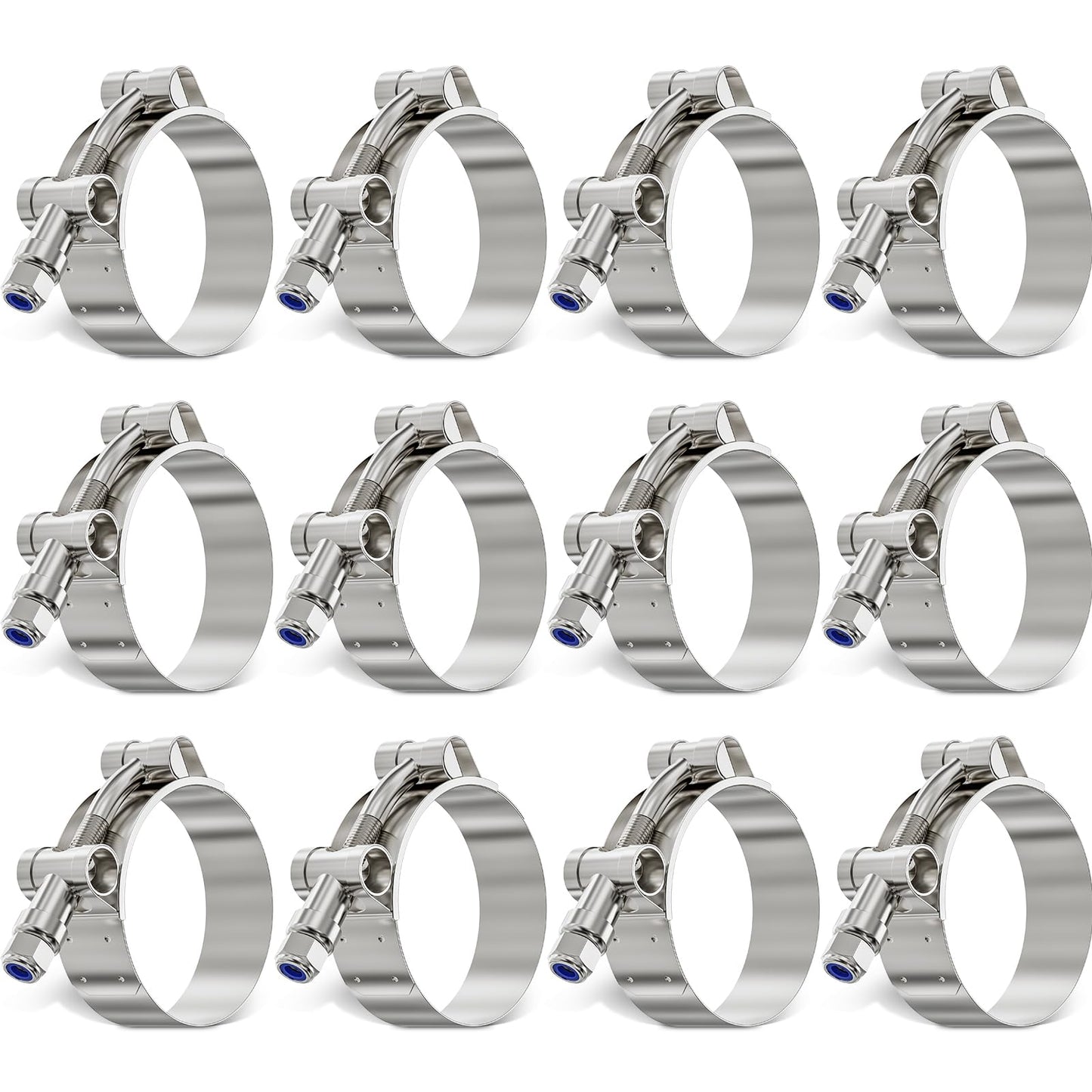 OURU 12Pack 1.5 Inch T Bolt Hose Clamp,304 Stainless Steel Heavy Duty Hose Clamp,Adjustable 44-51mm Radiator Hose Clamps for Tube, Automotive, Radiator, lntercooler