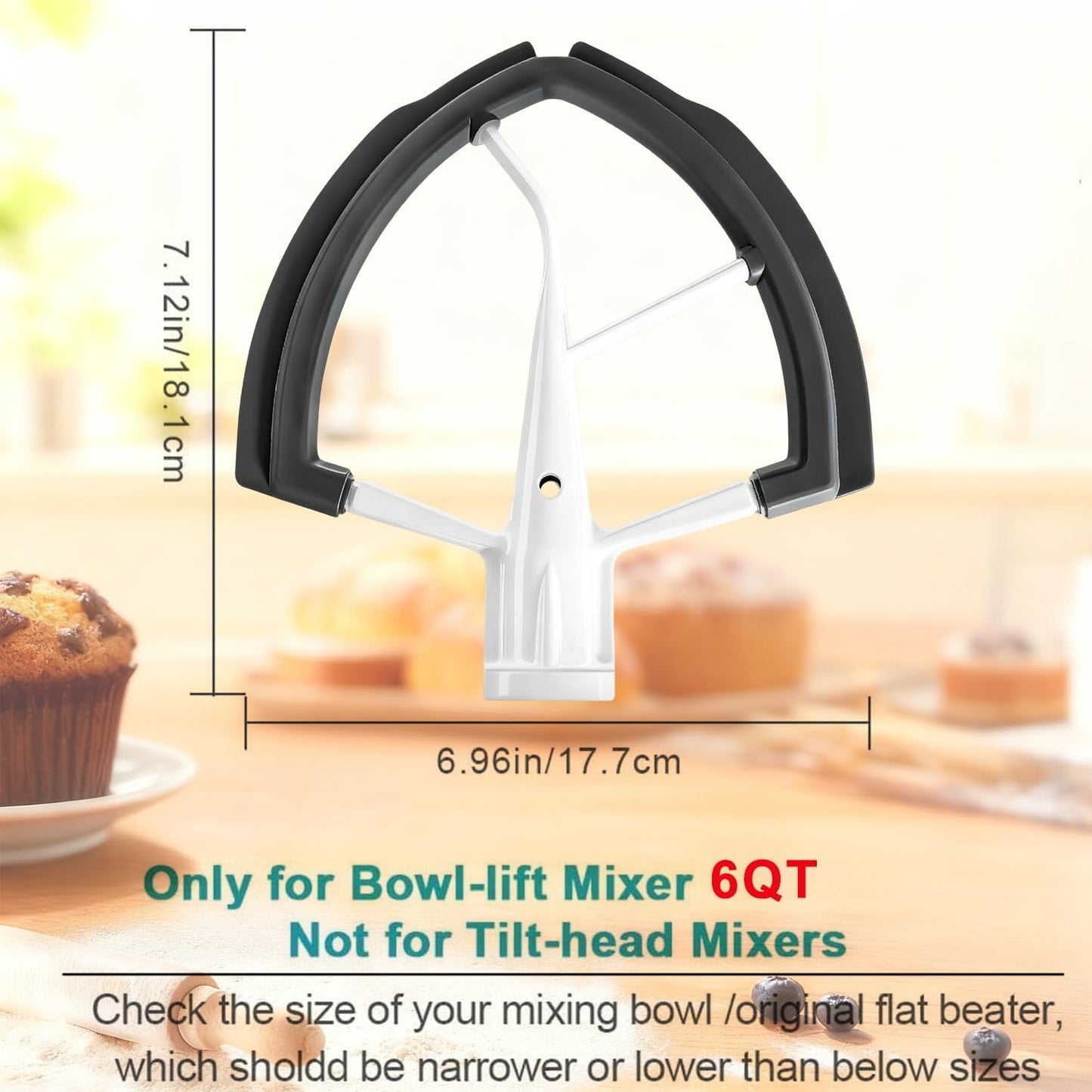 6Qt Flex Edge Beater Compatible with KitchenAid 6-Quart Bowl-Lift Stand Mixers,ONLY for Stainless Steel Bowl, Fits Professional 600, KP26M1X, KB26G1X. [Not for Glass Bowl & Tilt-Head
