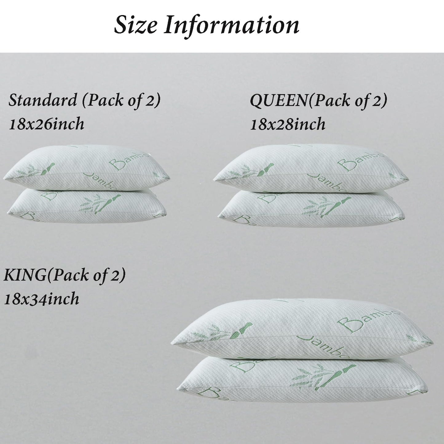 HOXXME Shredded Memory Foam Pillows for Sleeping, Cooling Bamboo Memory Foam Bed Pillow 2 Pack, Queen Size Firm Pillow Gel for Neck Support, Hotel Quality Bed Rest Pillow(Queen Set of 2)