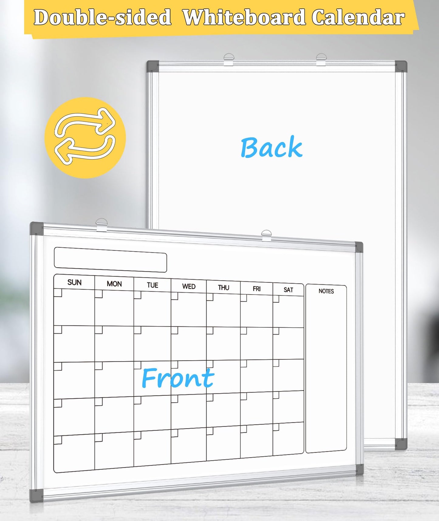 AMUSIGHT Double-Sided Whiteboard Calendar, 36" x 24" Dry Erase Calendar for Wall, Aluminum Frame White Board Planner Monthly Marker Board for Kitchen, Memo, School, Home, Office
